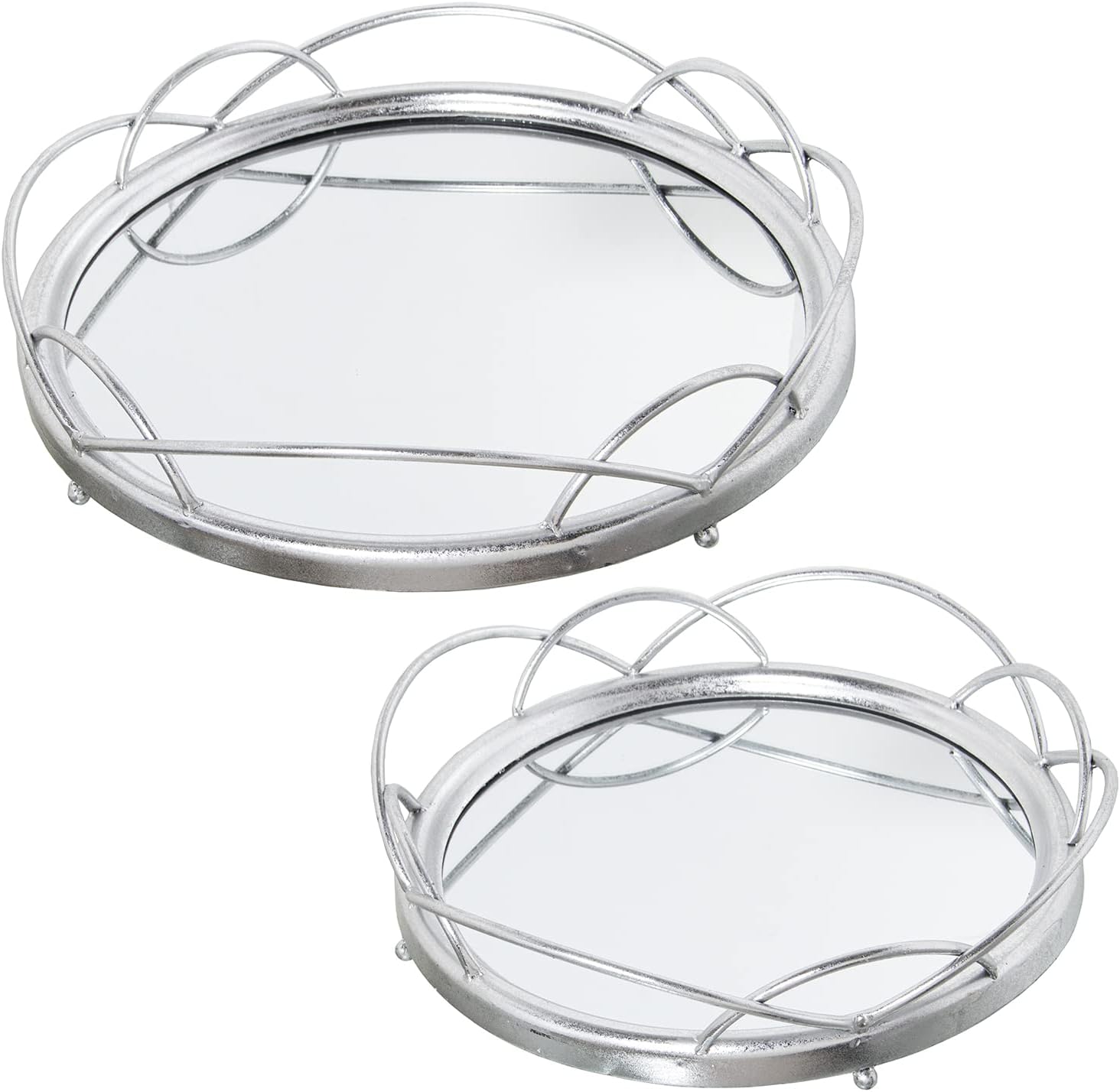 SET 2 BANDEJAS METAL PLATEADO/ESPEJO °46X9+°38X9CM, MAT: HIERRO