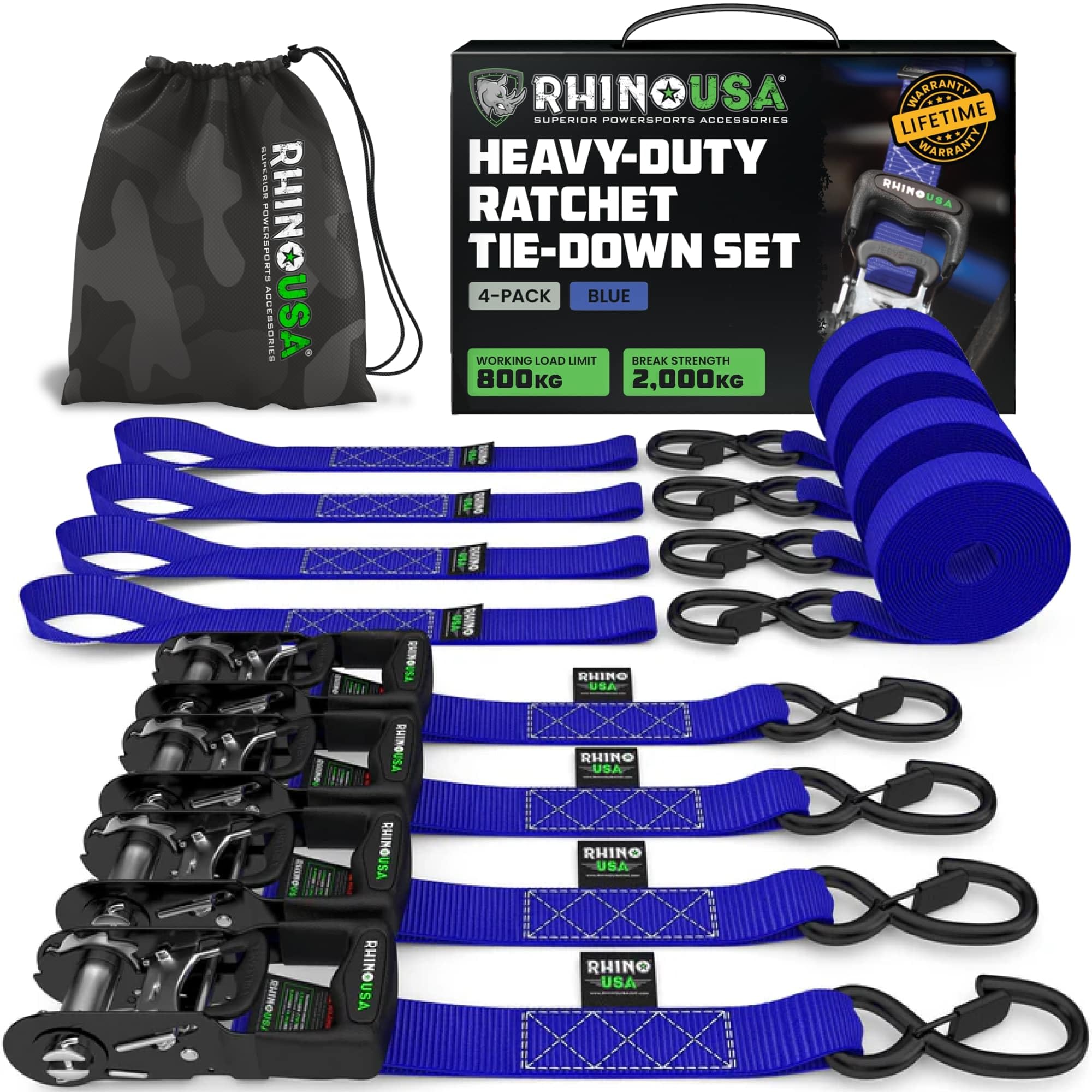 Rhino Usa Cinghie a Cricchetto 2000kg 4cm x 2.4m - 4 Pz