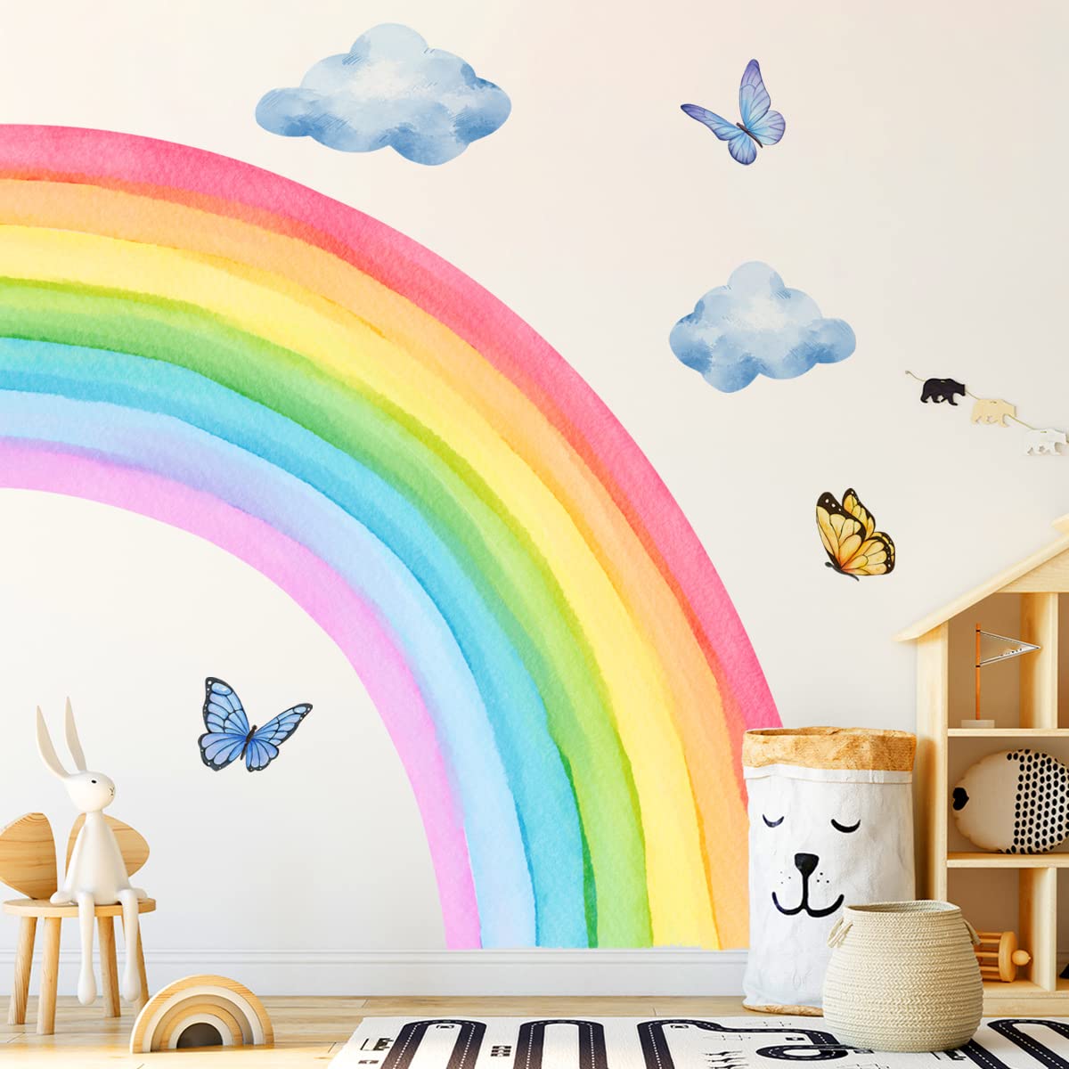 Supzone Adesivi Murali Bambini Grandi Arcobaleno Adesivi da Parete Farfalla Nuvola Arcobaleno Decorazione Murale per Camere Ragazze Bambini Camera da Letto Soggiorno