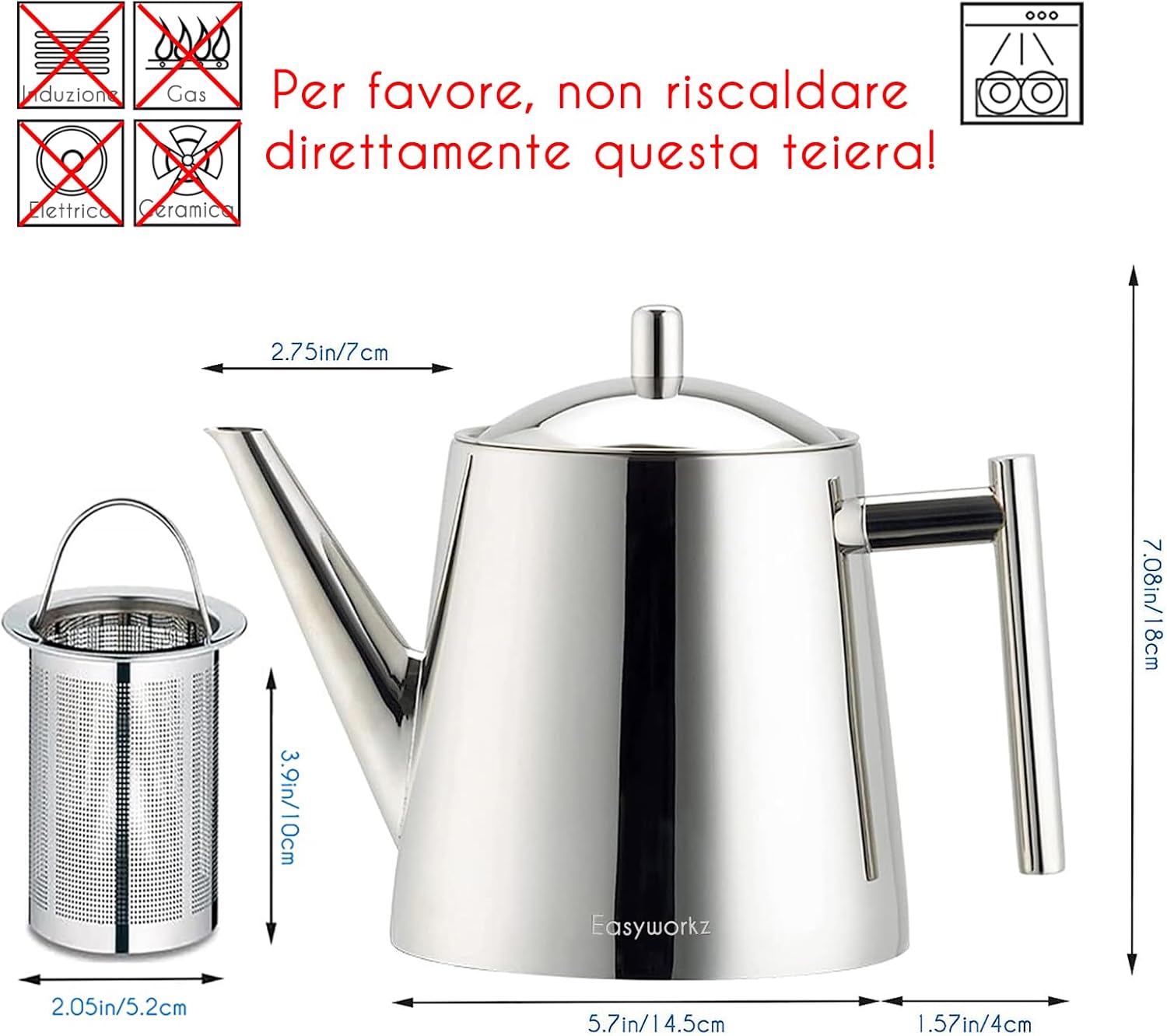 Easyworkz Teiera Doppia Parete Acciaio Inox 1000ml - immagine 2