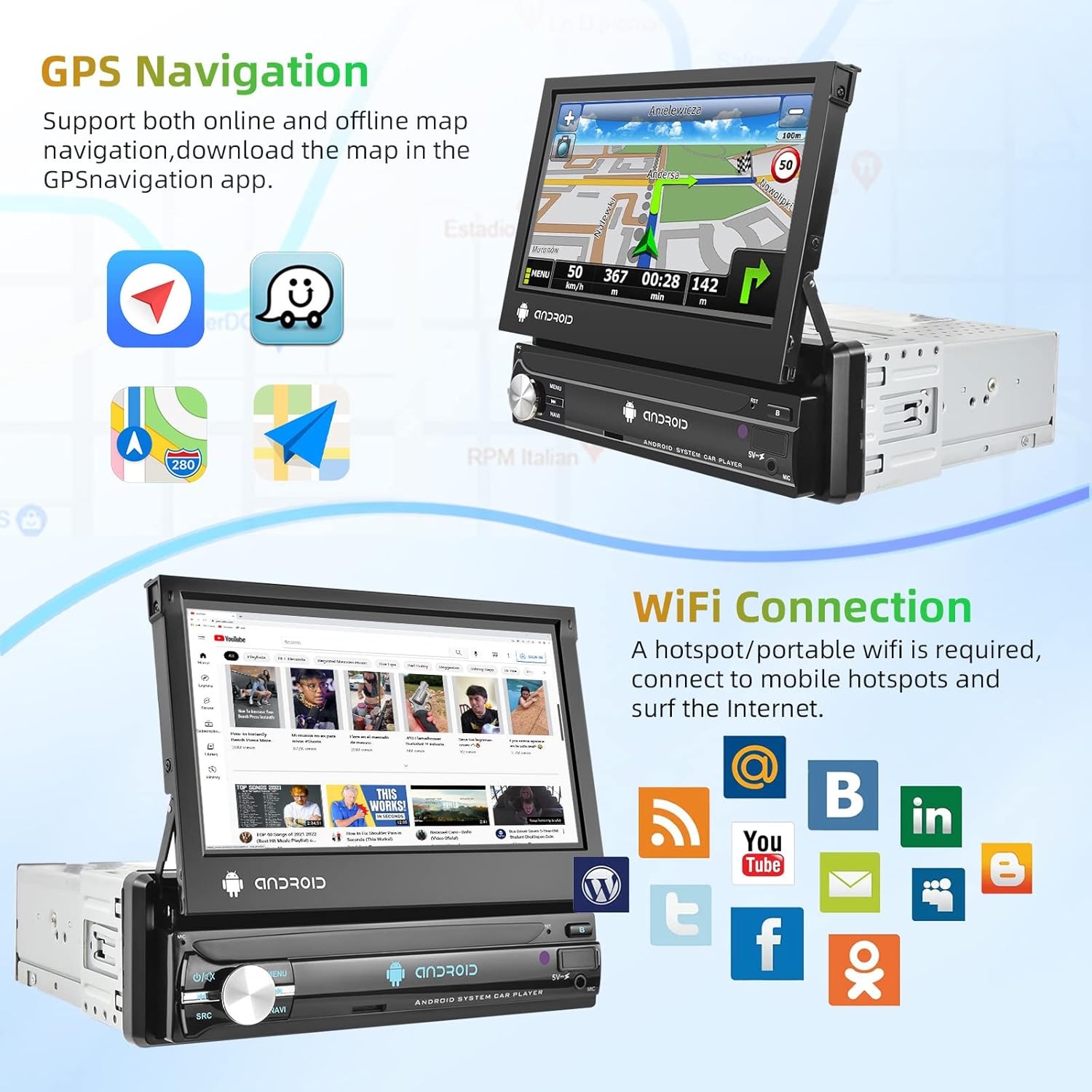 Podofo Android 13 Autoradio 1 Din 7 Pollici Touchscreen - immagine 2