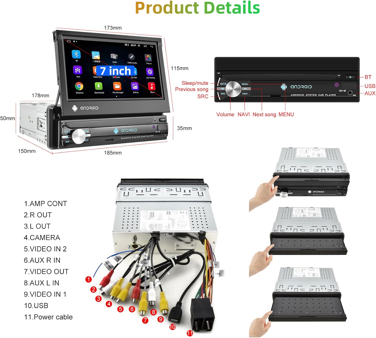 Podofo Android 13 Autoradio 1 Din 7 Pollici Touchscreen - immagine 6
