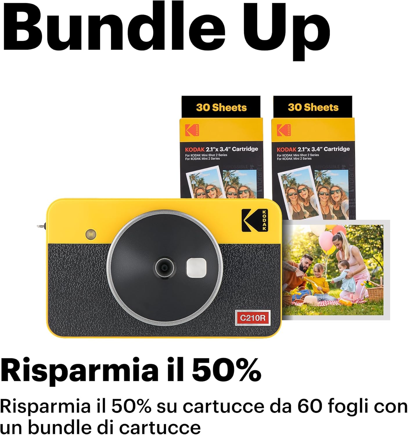 Kodak Mini Shot 2 Retro 4PASS - Fotocamera Istantanea e Stampante, Giallo - immagine 2