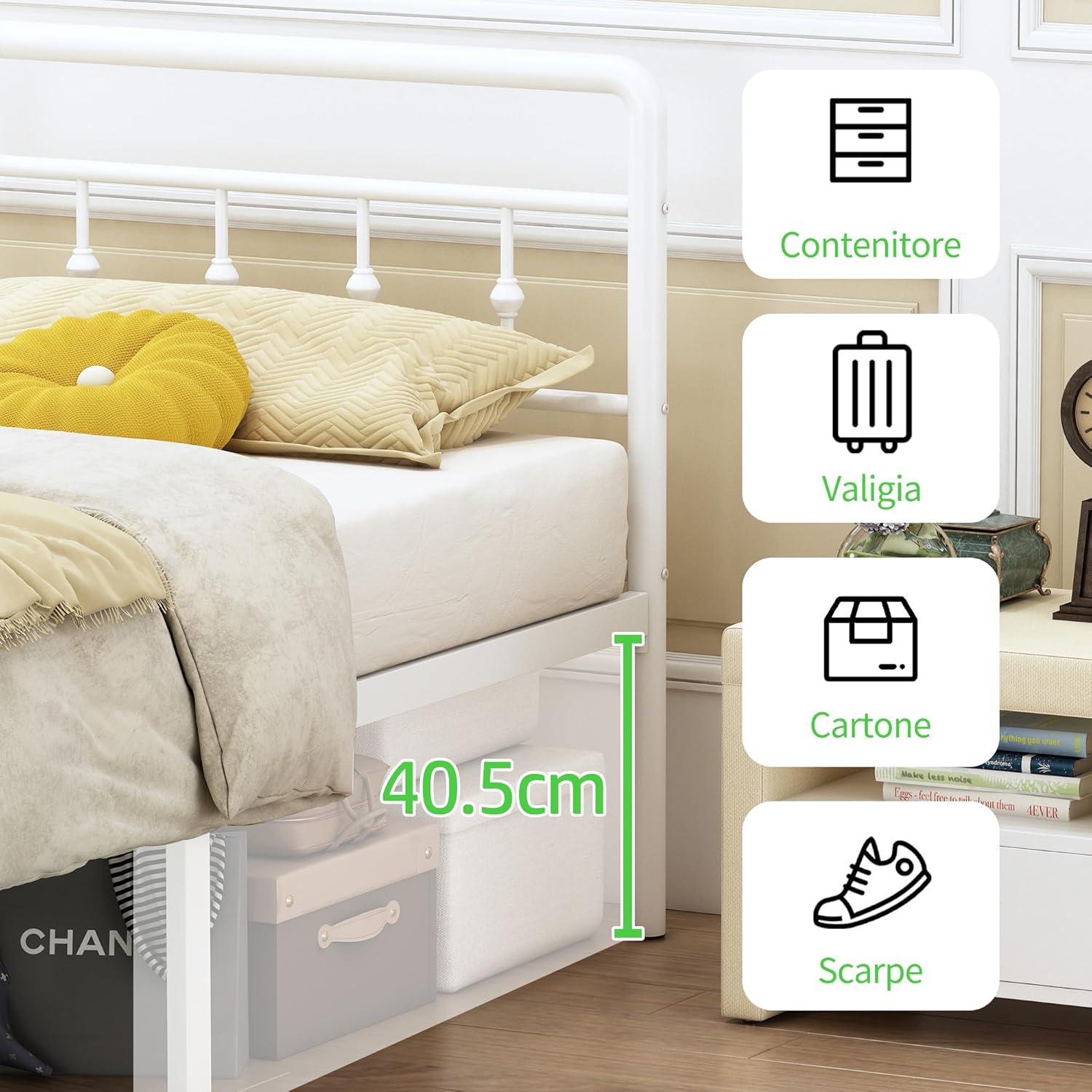 EMODA Letto in Metallo 180x200cm, Bianco - immagine 3