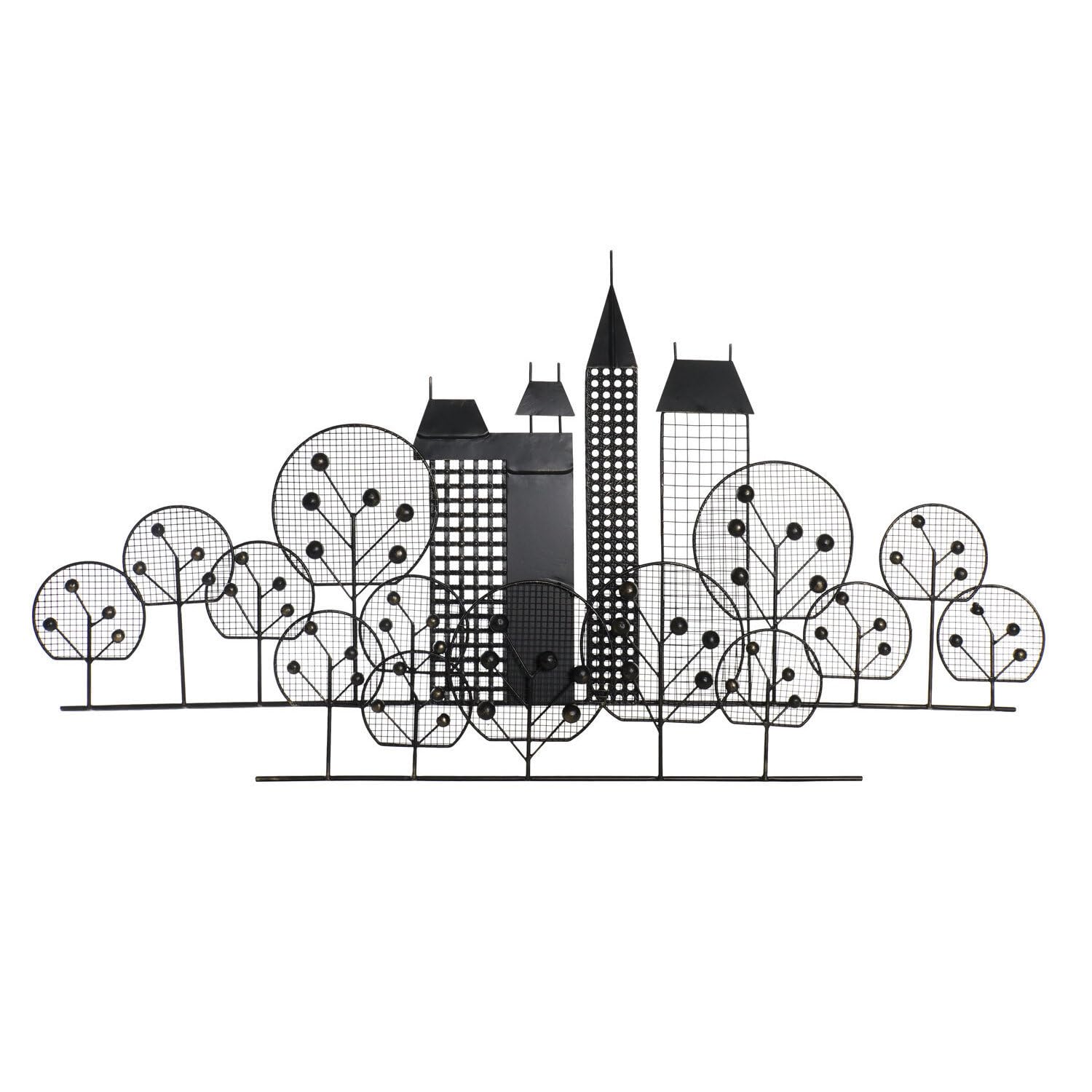 DECORACION PARED METAL 105X6X56 EDIFICIO DORADO