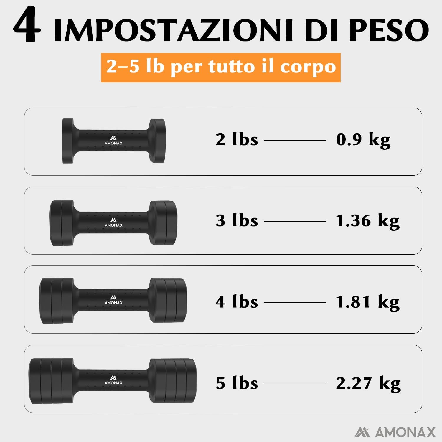 Amonax Pesi Palestra Manubri Regolabili 4 in 1 - immagine 3