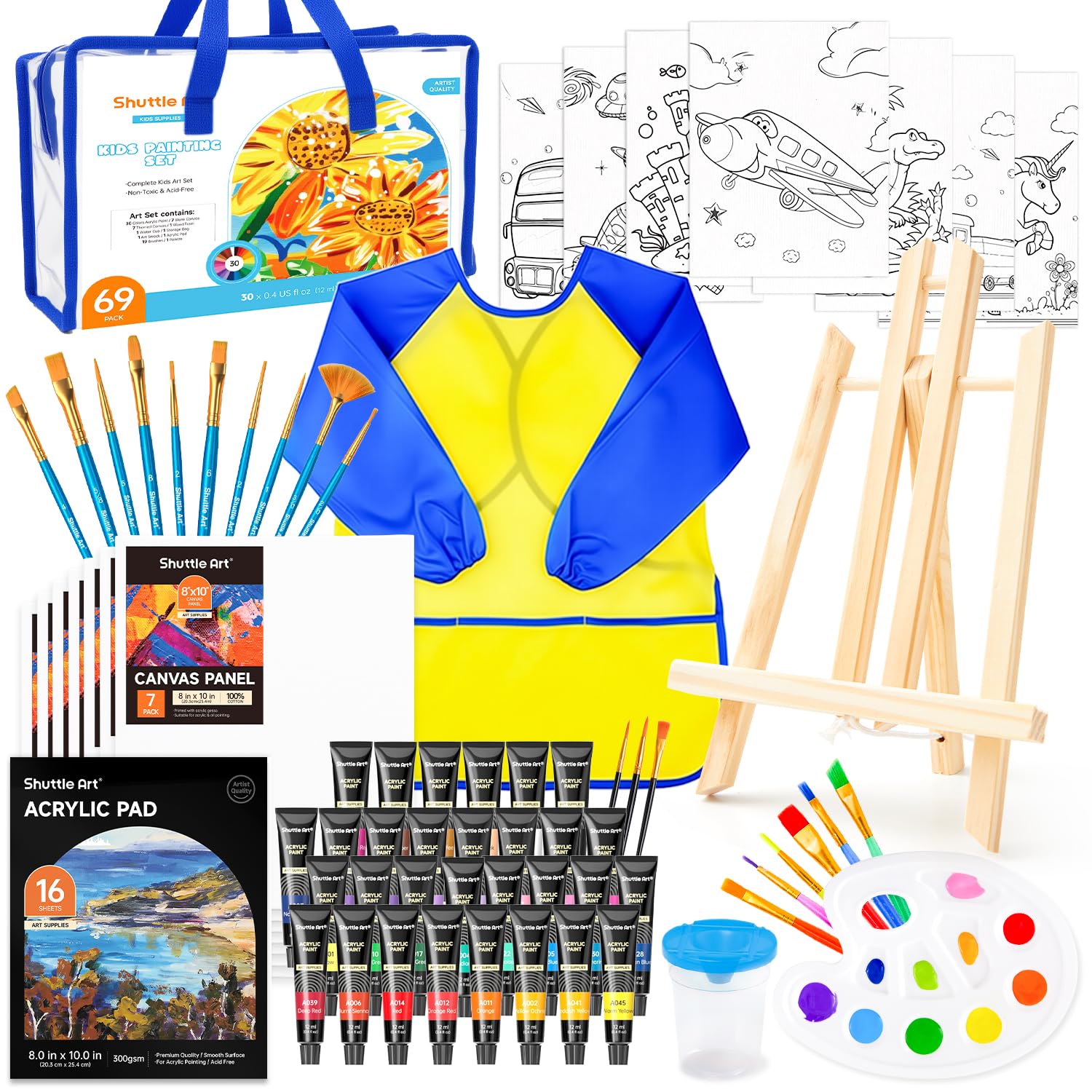 Pack 69 Kit Pittura Bambini con 30 Colori Acrilici
