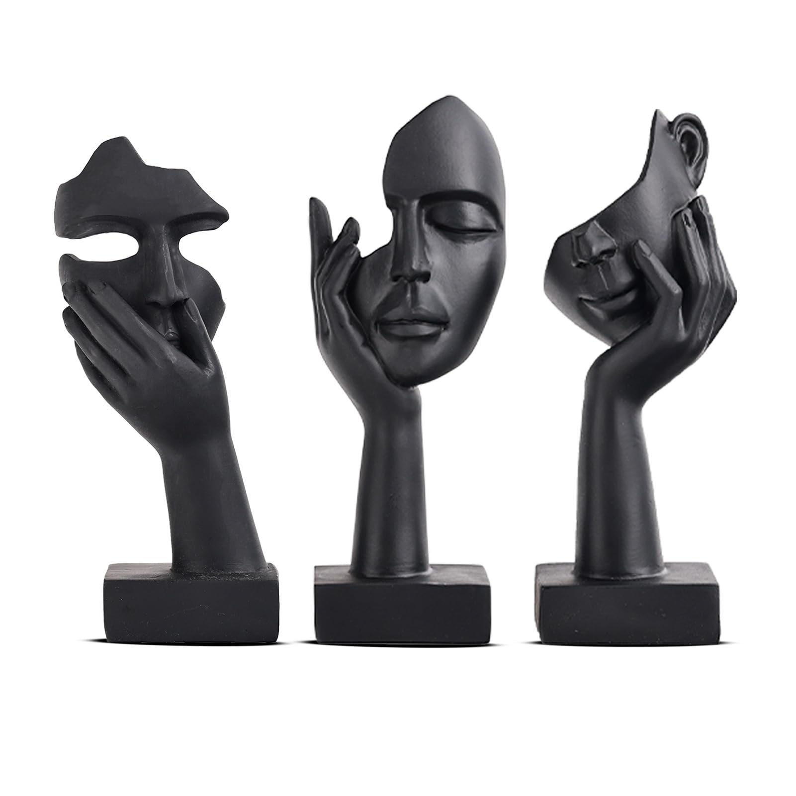 Oliruim - Statua Decorativa Volto di Donna, Set 3 Pezzi Nero