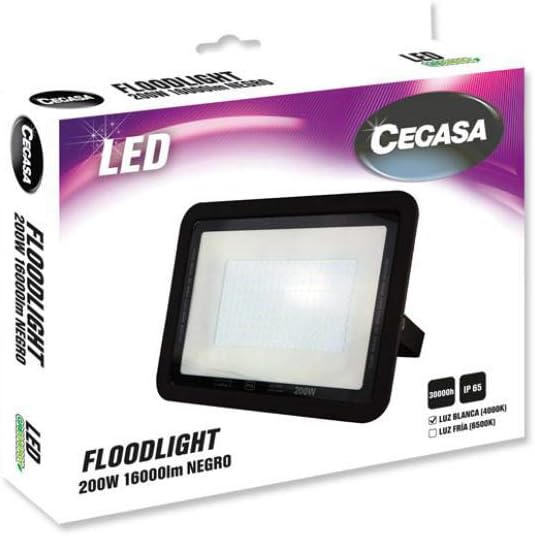 cegasa Floodlight LED Nero 200 W 16000 lm 4000 K, Estandar