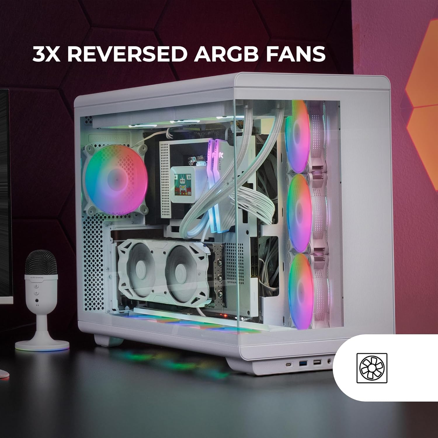 Mars Gaming MC-REV - Case Gaming ATX, Bianco - immagine 3