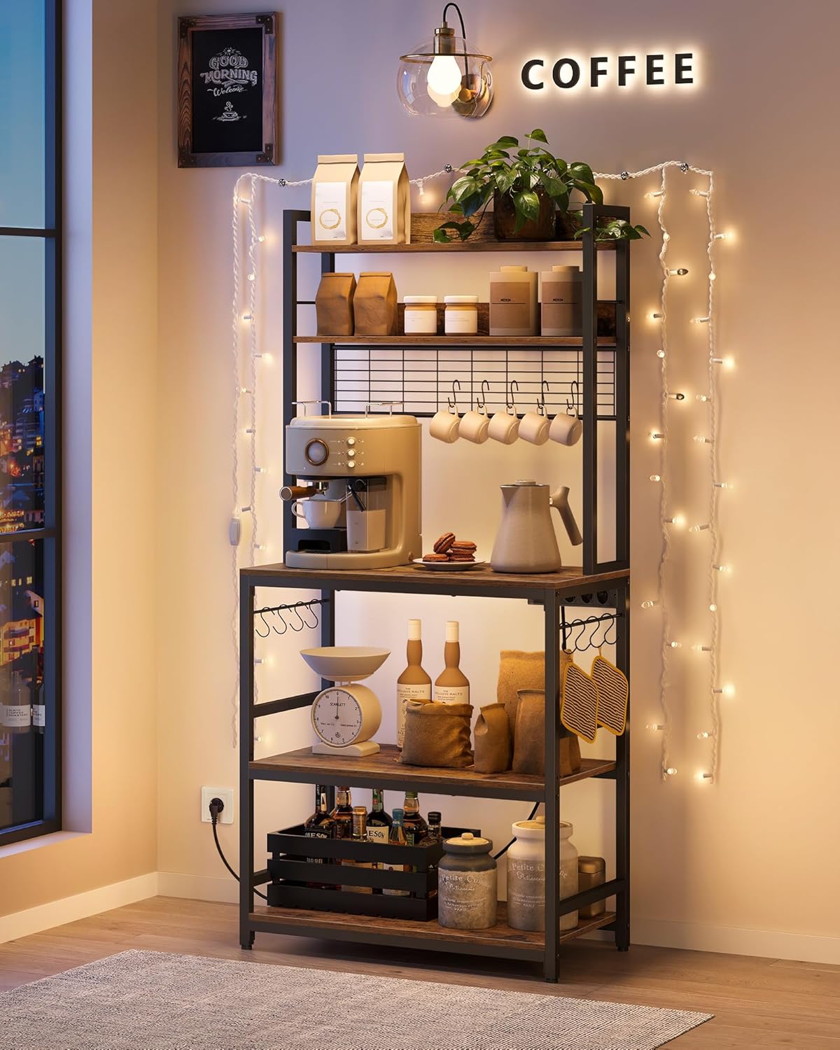 Vasagle Scaffale Cucina con Multipresa, Marrone Vintage - immagine 2