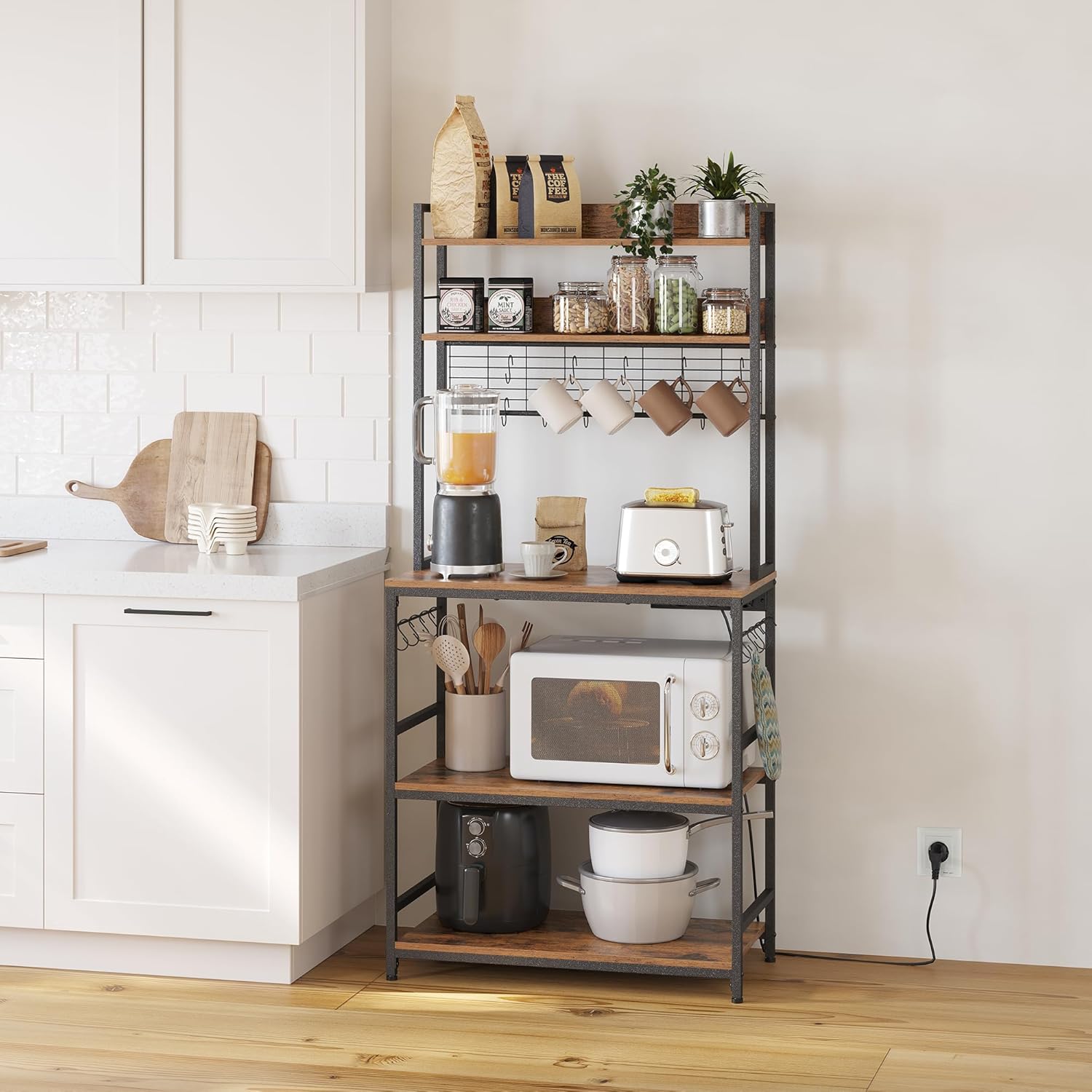 Vasagle Scaffale Cucina con Multipresa, Marrone Vintage - immagine 4