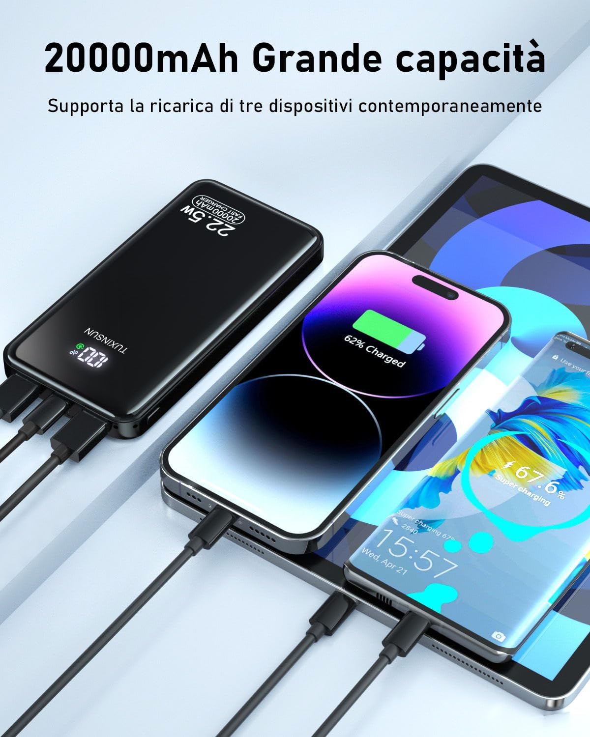 Power Bank 20000mAh PD3.0 QC4.0 22,5W - immagine 4