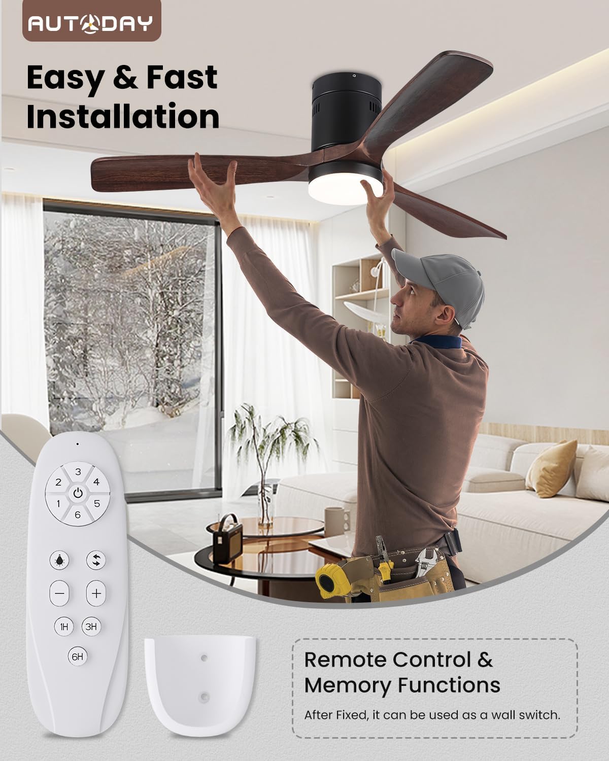 Ventilatore da Soffitto in Legno con Luce LED 132 cm - immagine 6