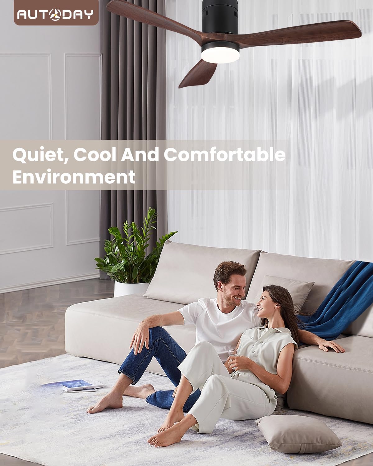 Ventilatore da Soffitto in Legno con Luce LED 132 cm - immagine 7