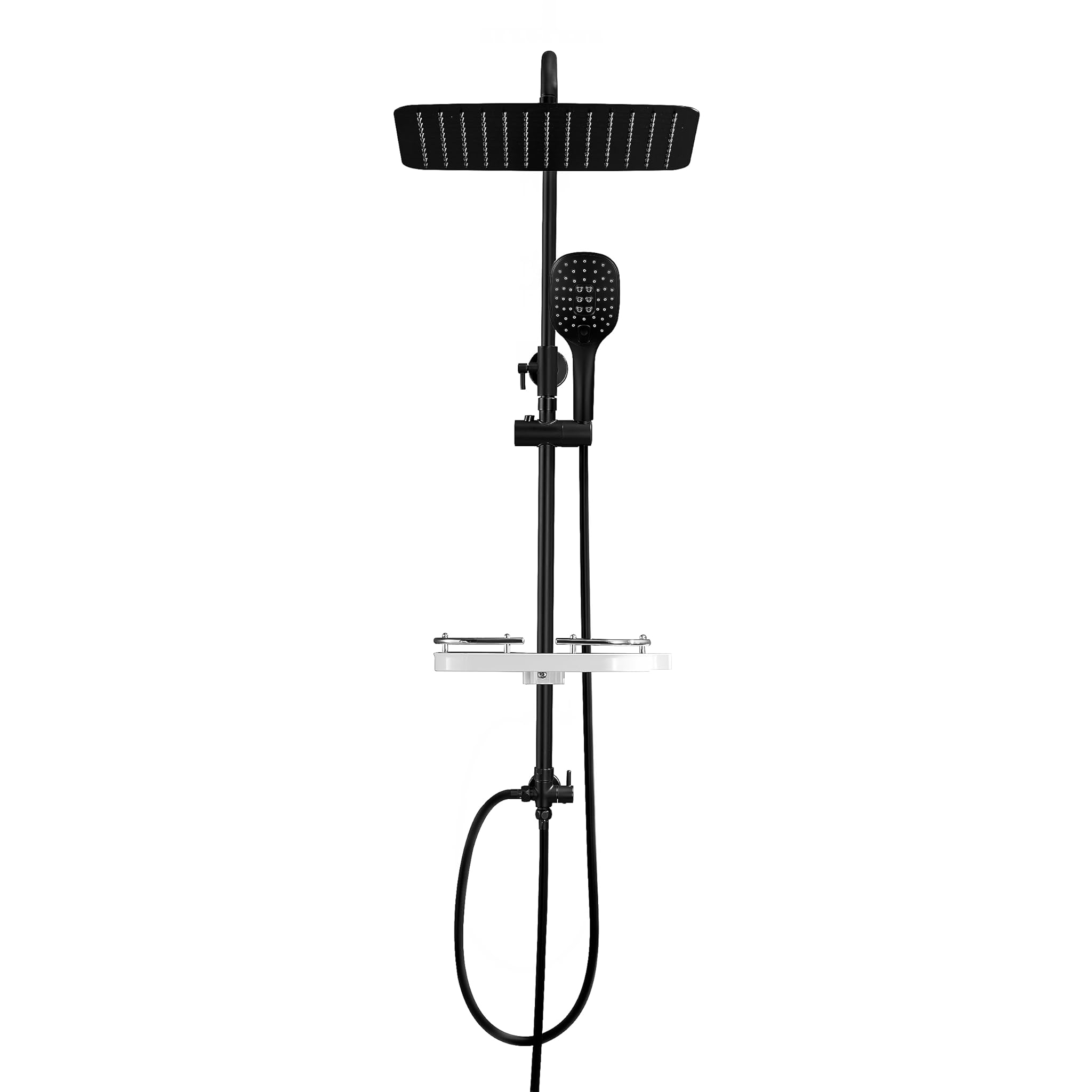 JOHO Colonna Doccia in Acciaio Inox Nero Opaco senza Miscelatorein Colonna Doccia senza Rubinetto Termostatico Set Doccia Regolabile in Altezza con Mensola Doccia (35 * 25cm,Nero)