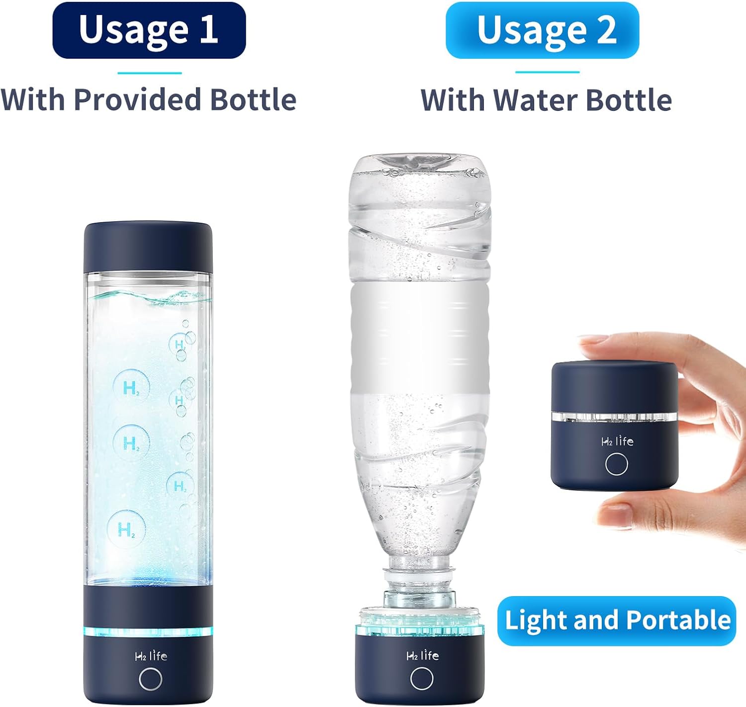 H2 Life Bottiglia Acqua Idrogeno 3000PPB, Blu - immagine 2