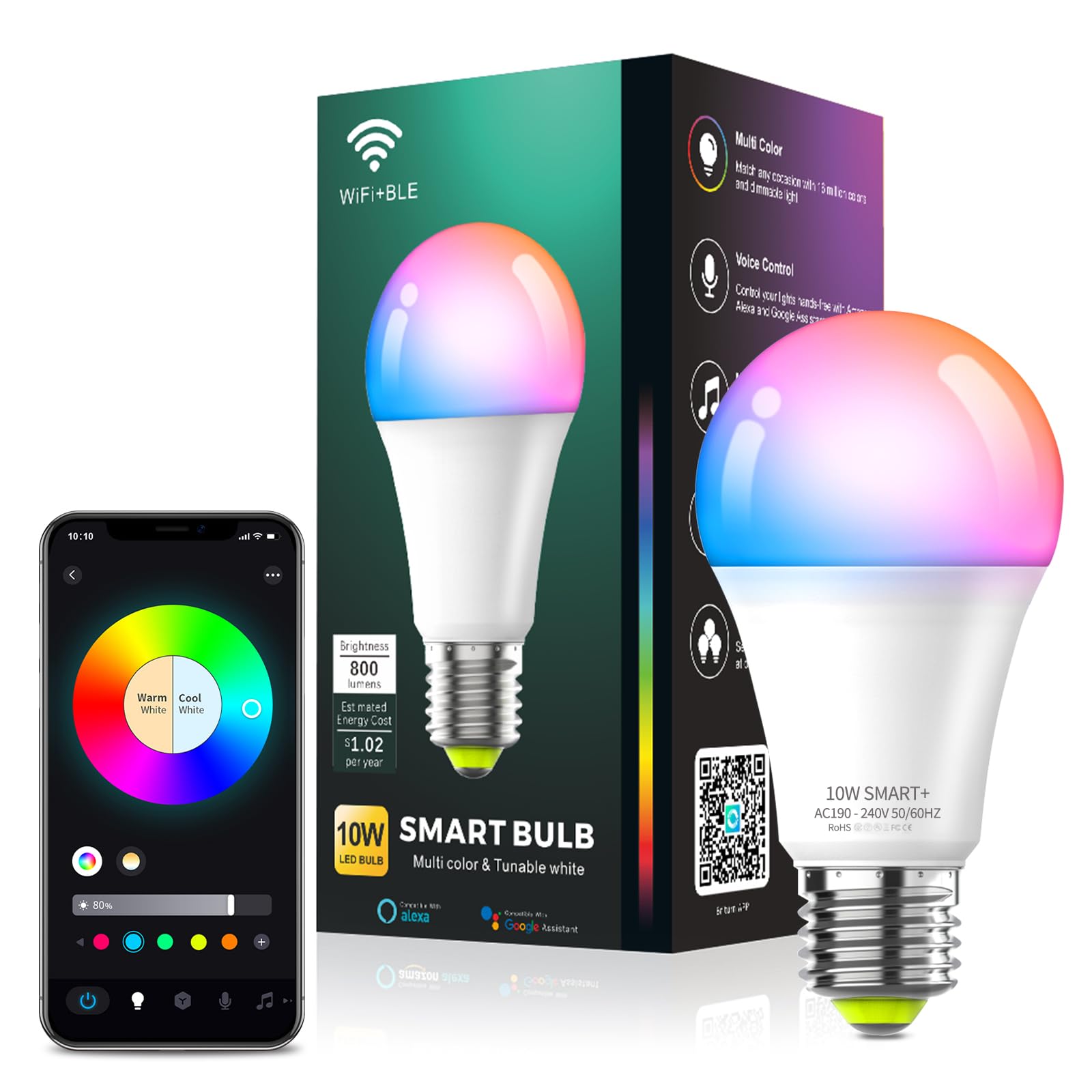 Oumida Lampadina LED Smart WiFi E27 9W RGB