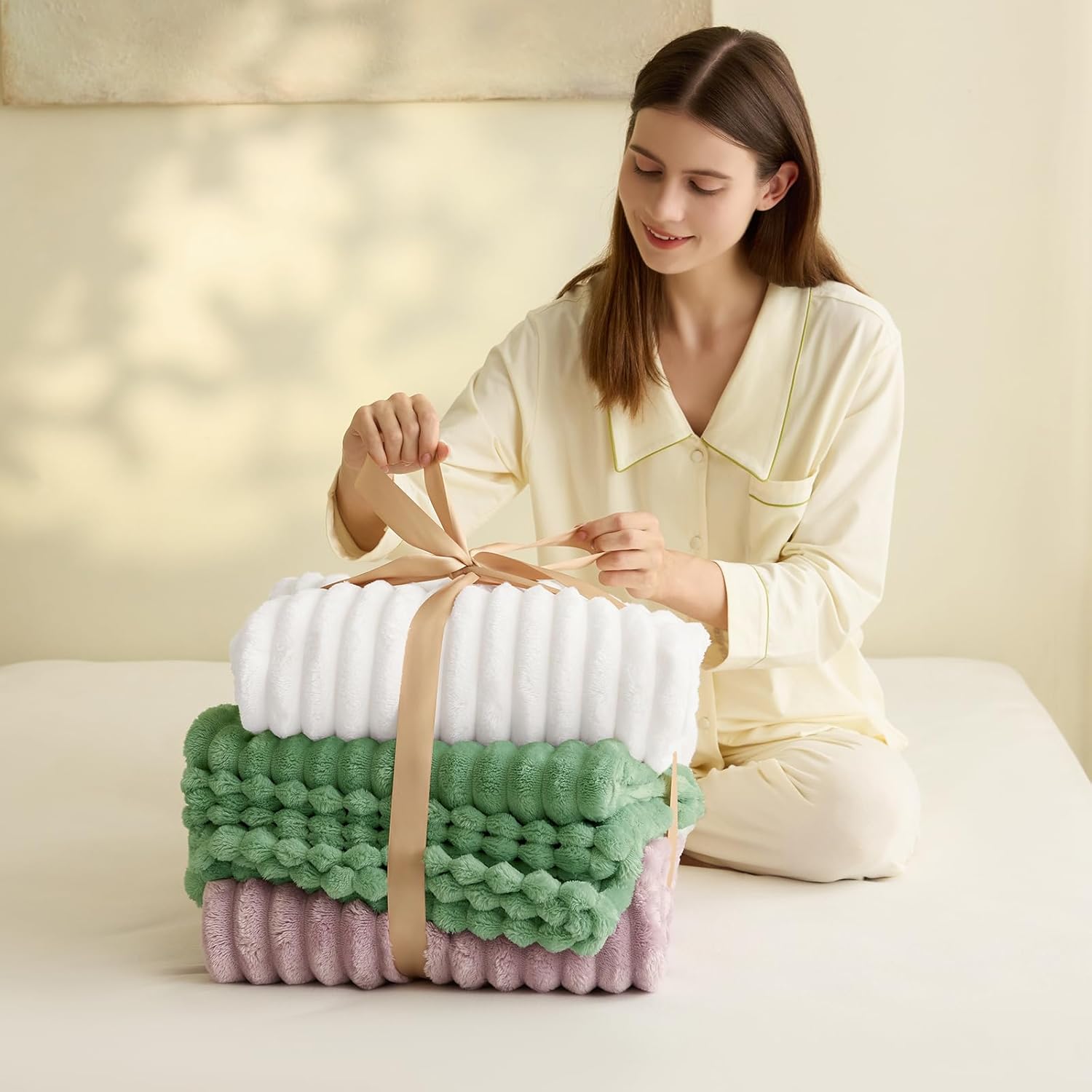 Wavve Coperta Plaid Pile Flanella 270x230 cm, Bianco - immagine 6