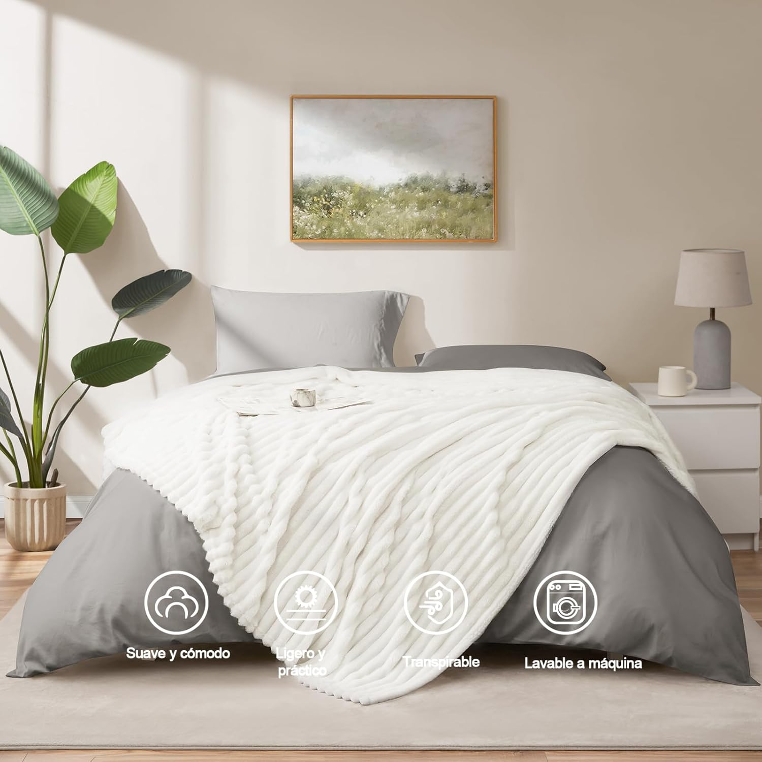 Wavve Coperta Plaid Pile Flanella 270x230 cm, Bianco - immagine 7