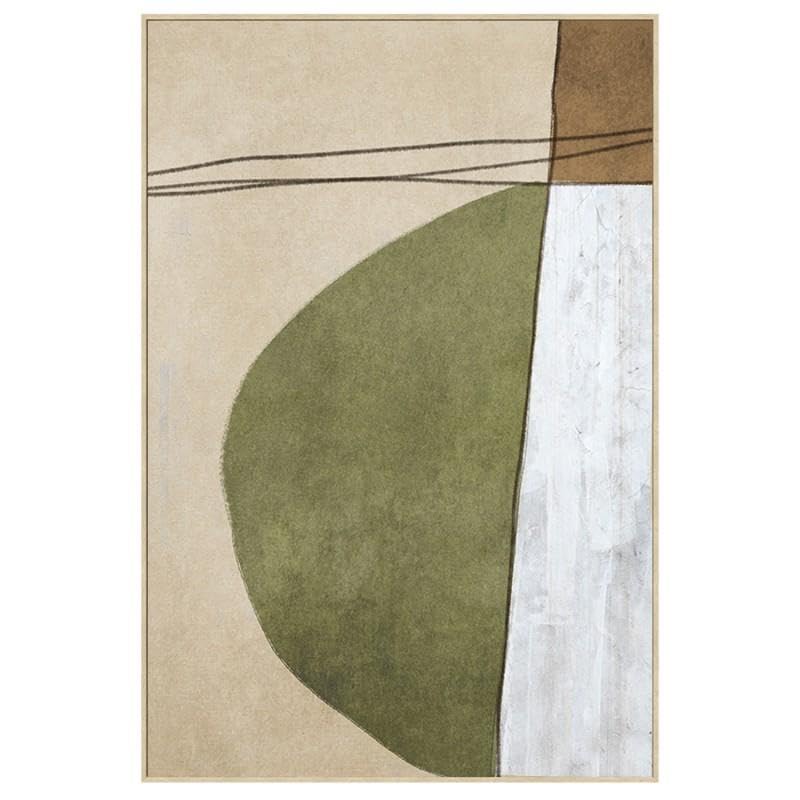 DRW Quadro tela con cornice in legno astratto in bianco, beige e verde 80x120x3,5cm