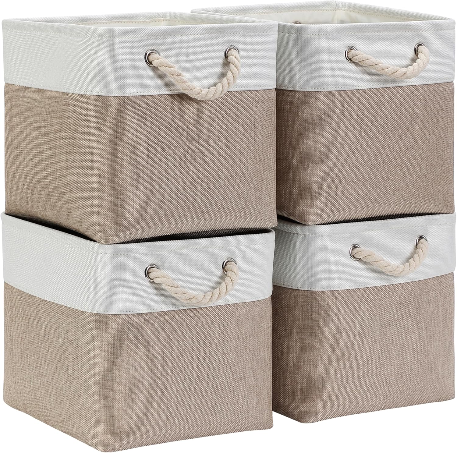 Mangata Set 4 Scatole per Armadio 33x33x33cm, Bianco Kaki - immagine 1