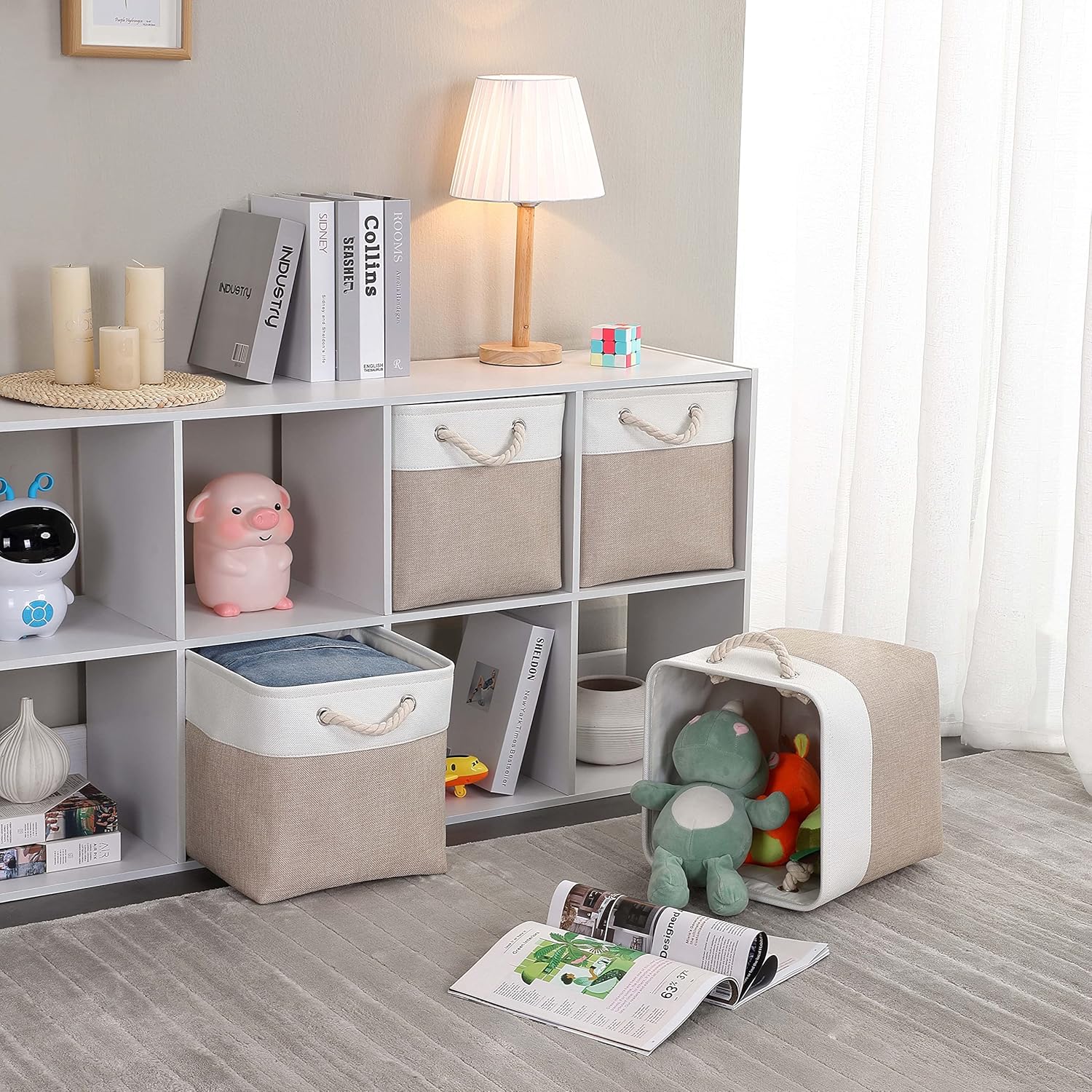 Mangata Set 4 Scatole per Armadio 33x33x33cm, Bianco Kaki - immagine 5