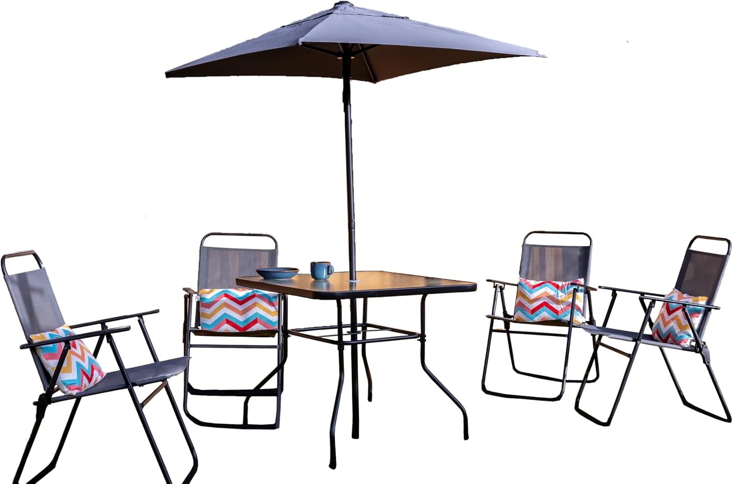 Ondis24 Set di 6 mobili da giardino con tavolo, sedie e ombrellone