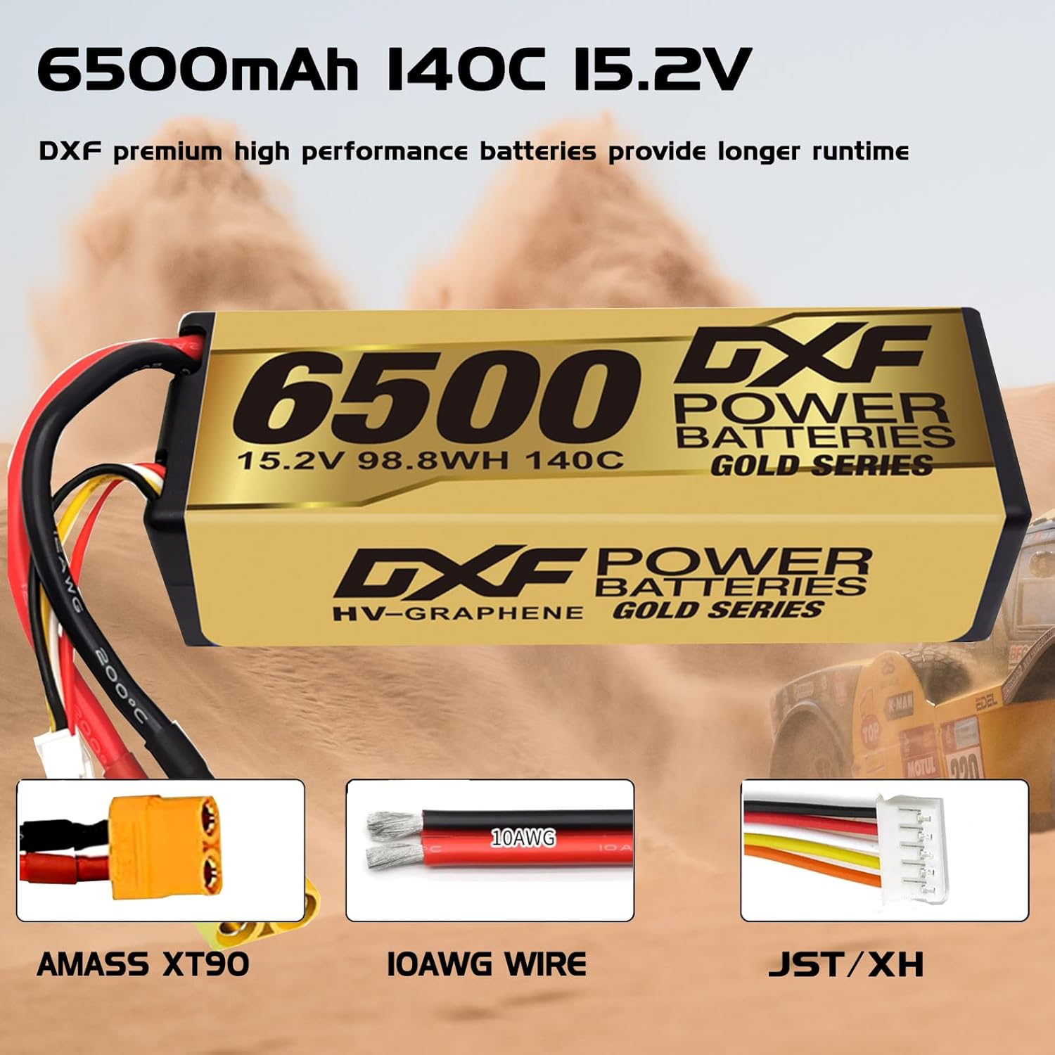 Dxf Batteria Lipo High Voltage 4S 6500mAh 140C (2PCS) - immagine 2