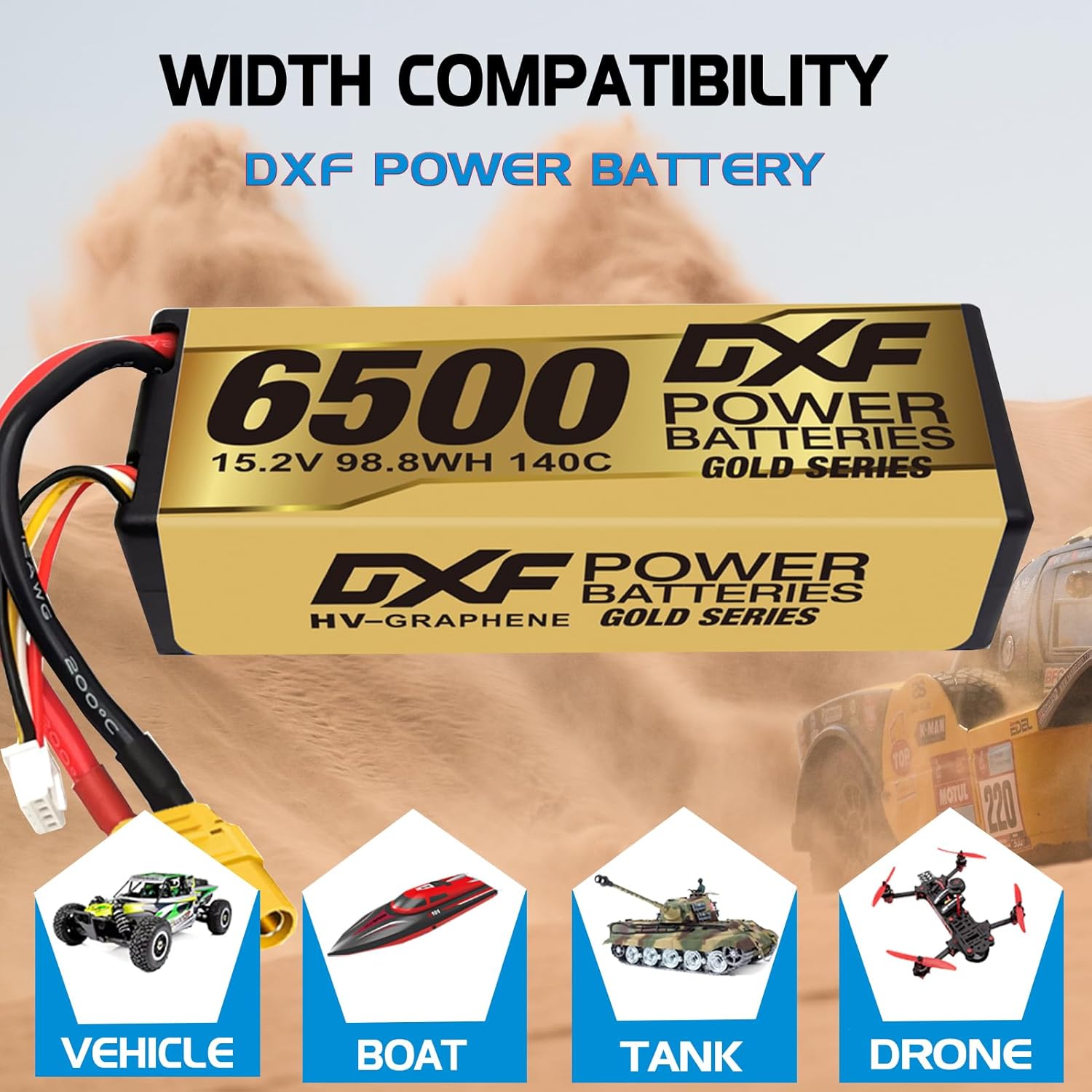 Dxf Batteria Lipo High Voltage 4S 6500mAh 140C (2PCS) - immagine 5