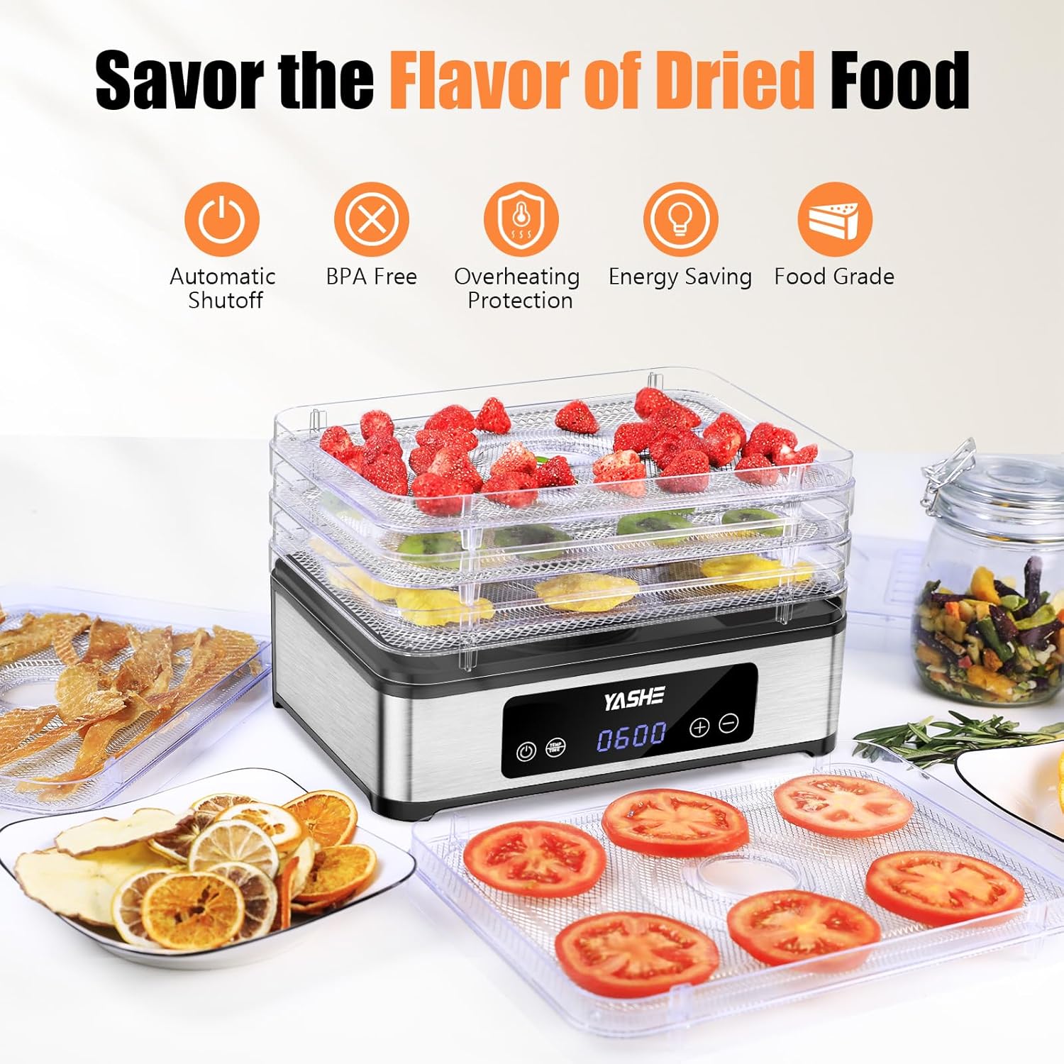 Yashe Essiccatore Alimentare 400W con 5 Vassoi Inox - immagine 8