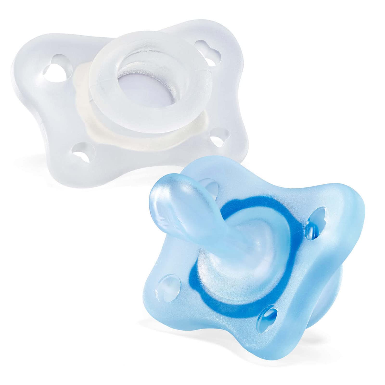 Chicco Physio - Ciuccio Mini Soft "All Silicone", 2 pezzi, blu e neutro, 0-2 m