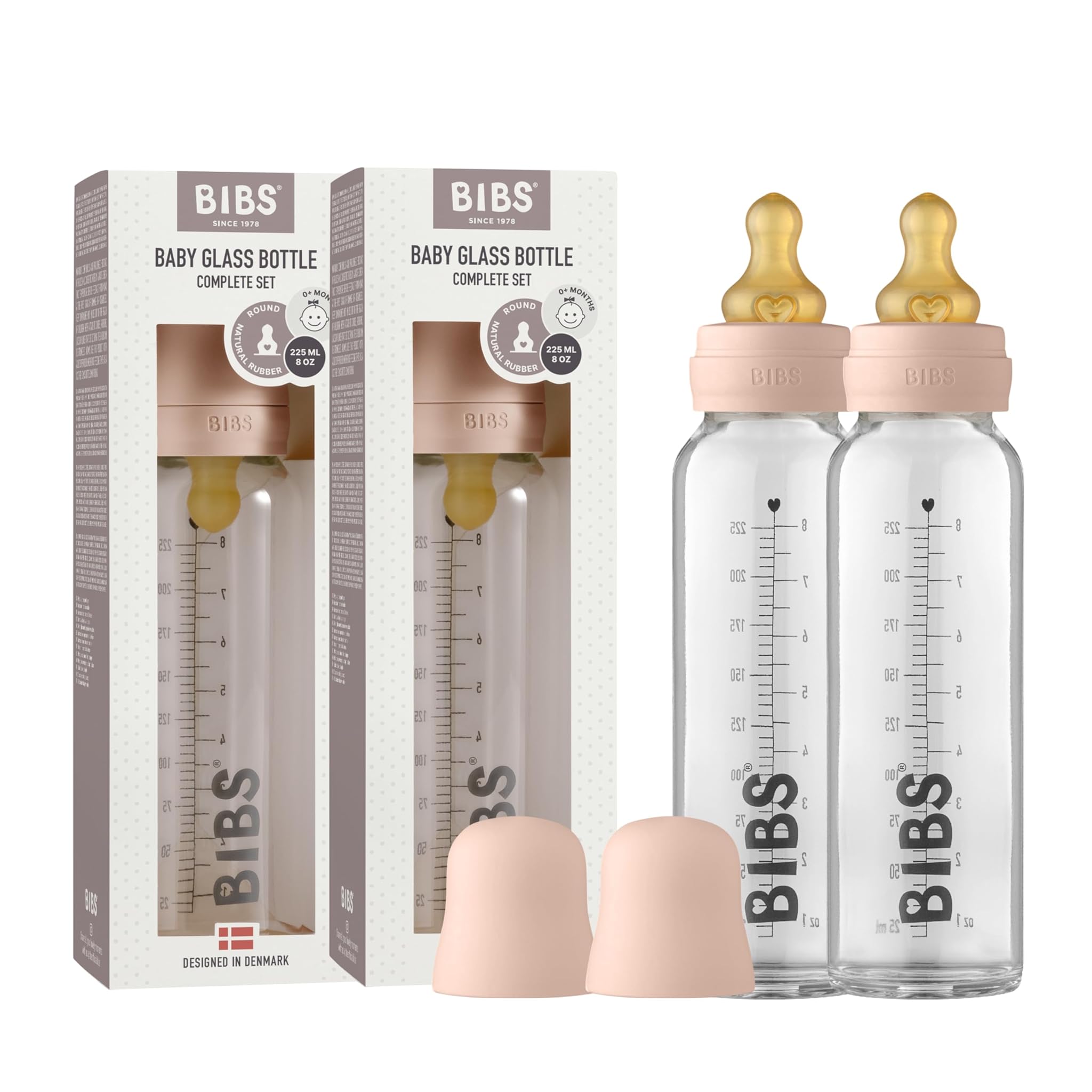 Bibs Biberon in Vetro Anti-Coliche 225ml (2 pezzi), Blush