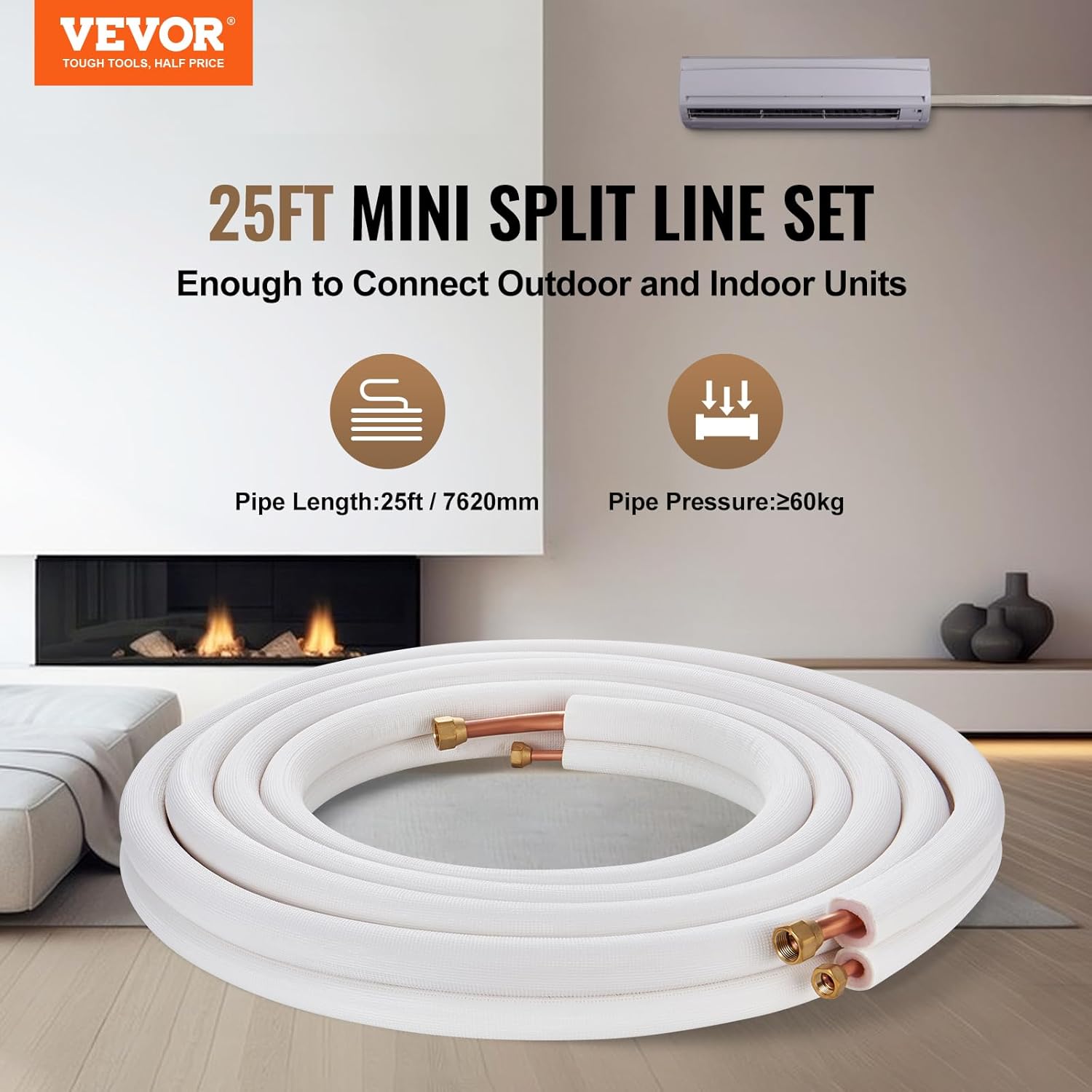 Vevor 25FT Mini Split Line Set - Tubi Rame Isolati - immagine 2