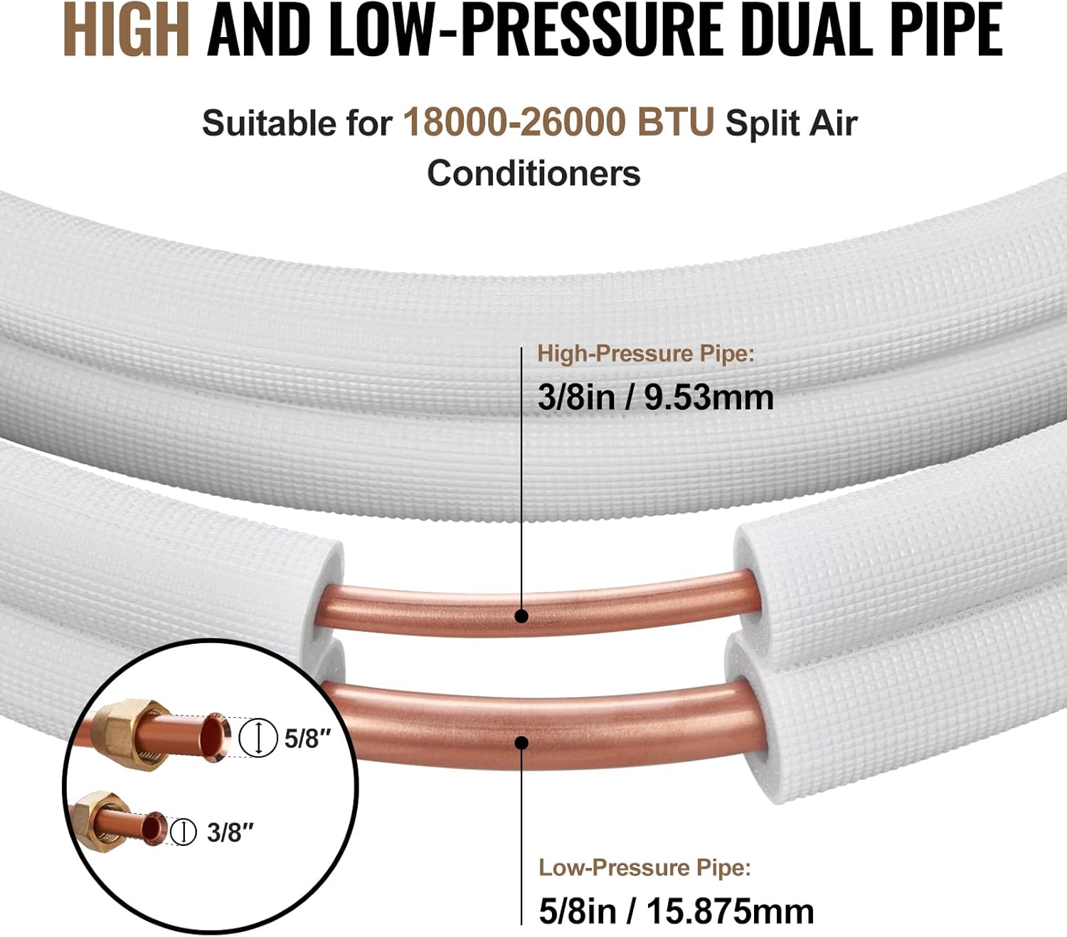 Vevor 25FT Mini Split Line Set - Tubi Rame Isolati - immagine 3