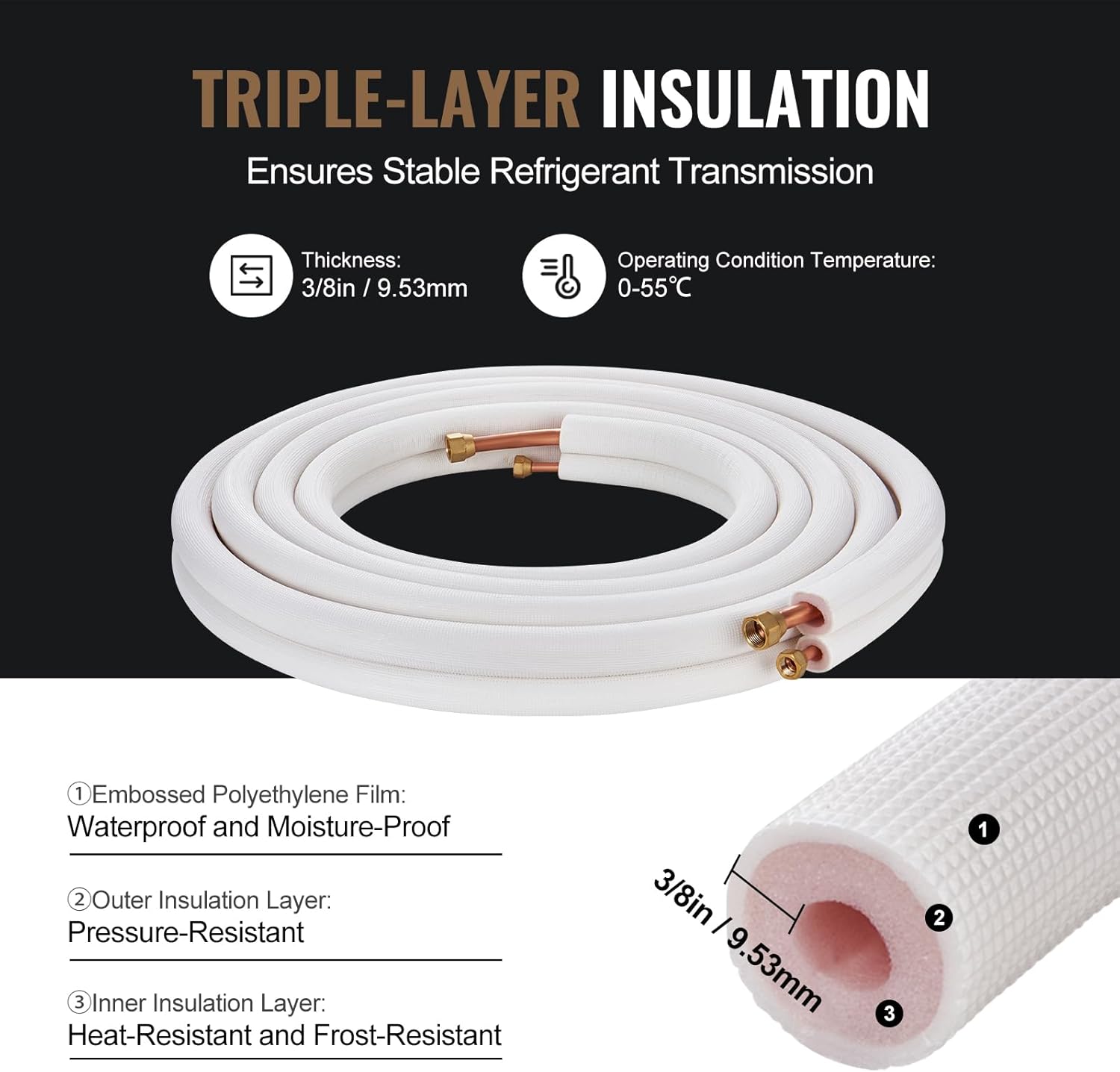 Vevor 25FT Mini Split Line Set - Tubi Rame Isolati - immagine 5