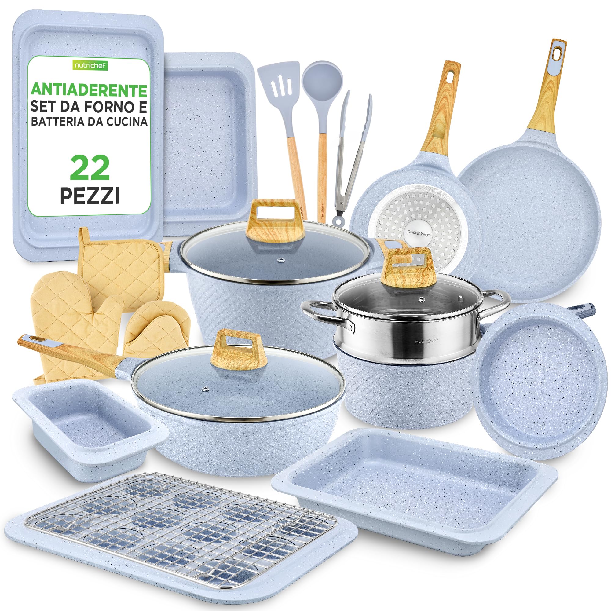 Nutrichef Set 22 Pezzi Pentole e Teglie Antiaderenti