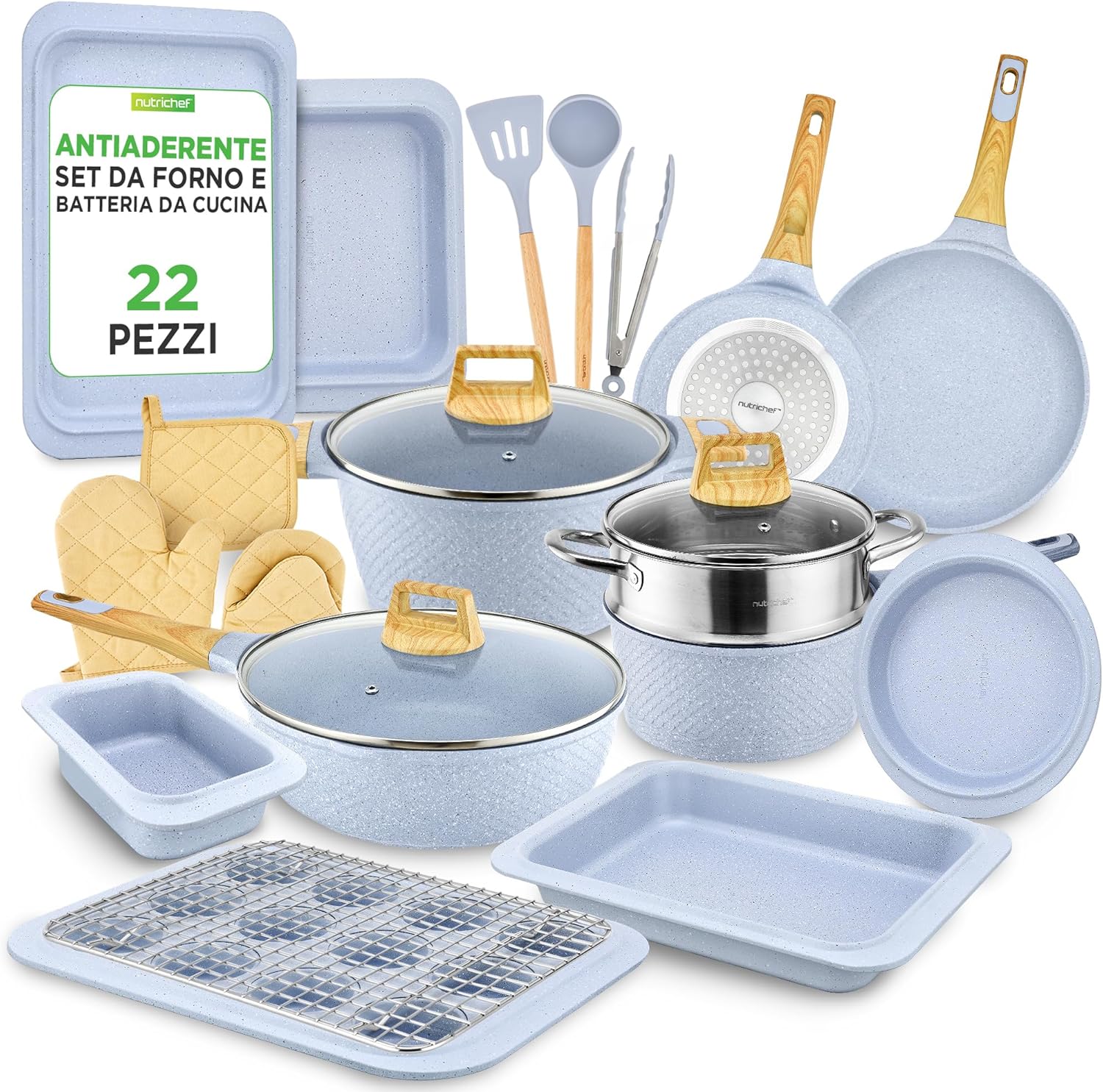 Nutrichef Set 22 Pezzi Pentole e Teglie Antiaderenti - immagine 1