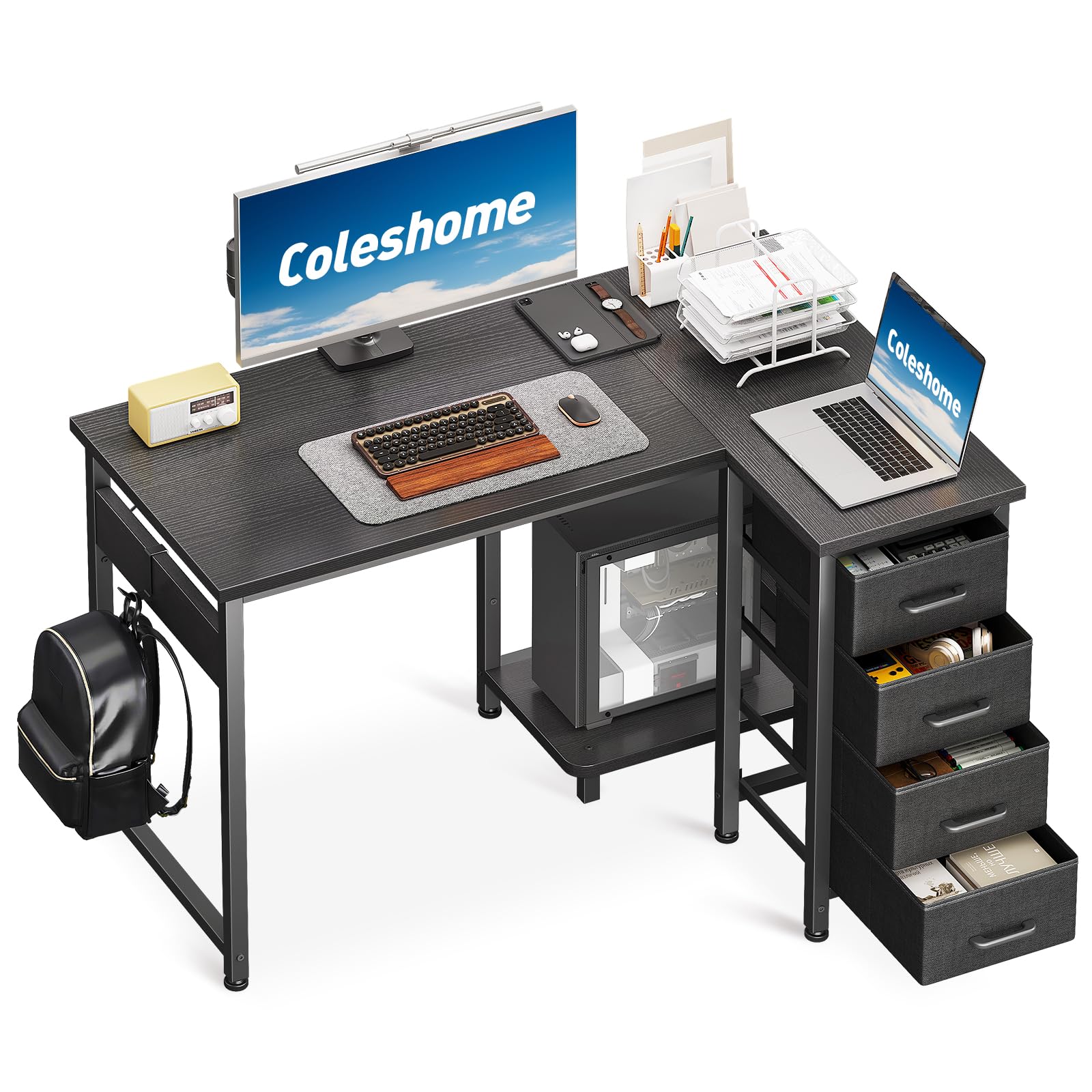 Coleshome Scrivania Angolare a L 100x70cm, Nero