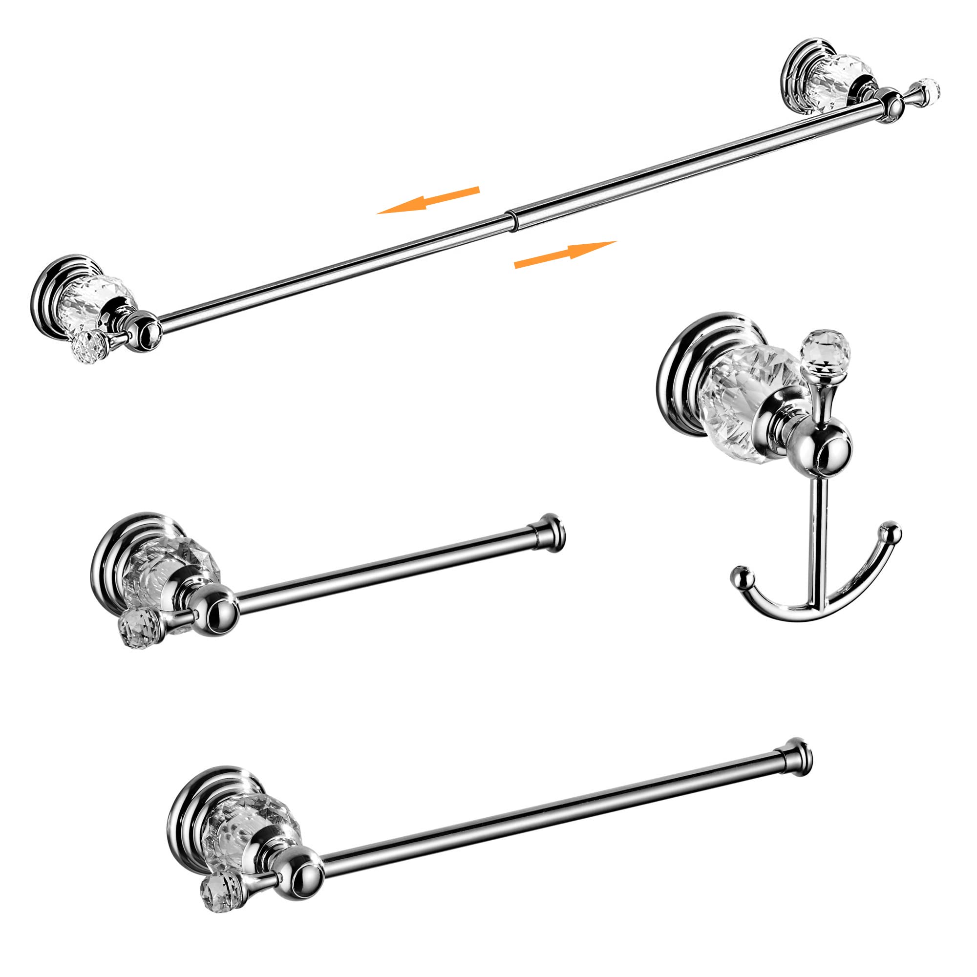 Set Accessori Bagno in Cristallo, Oro Cromato