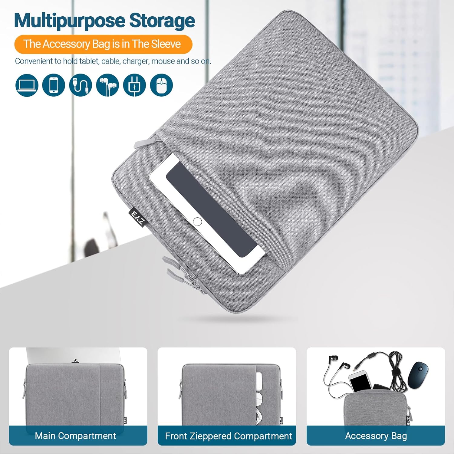 Zyb Custodia PC Portatile 16 Pollici, Grigio - immagine 4