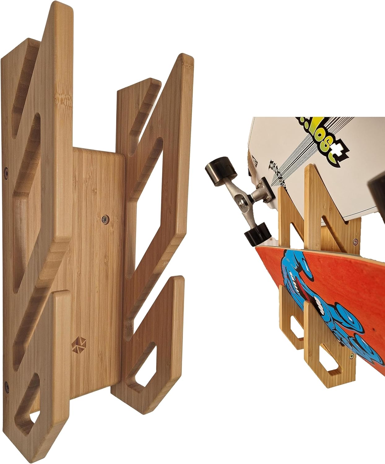 Enhanc3d Designs Supporto da Parete in Bambù per 2 Skateboard - immagine 1