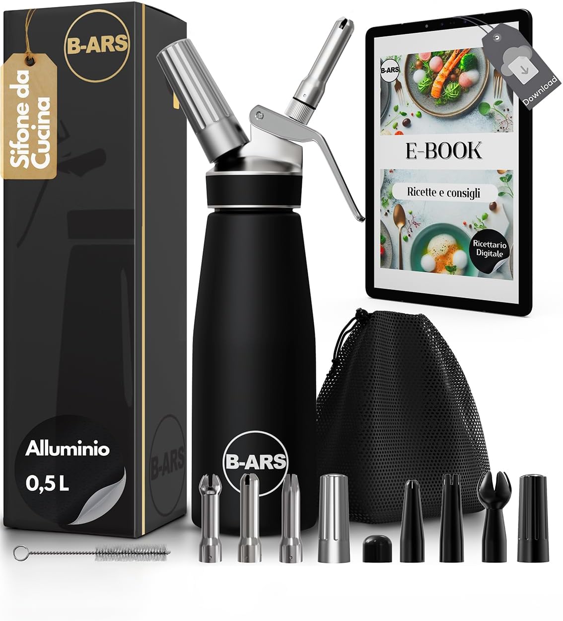 B-ARS Sifone da Cucina Professionale 500ML, Nero - immagine 1