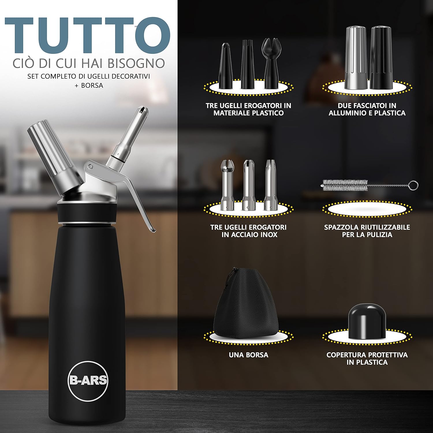 B-ARS Sifone da Cucina Professionale 500ML, Nero - immagine 3