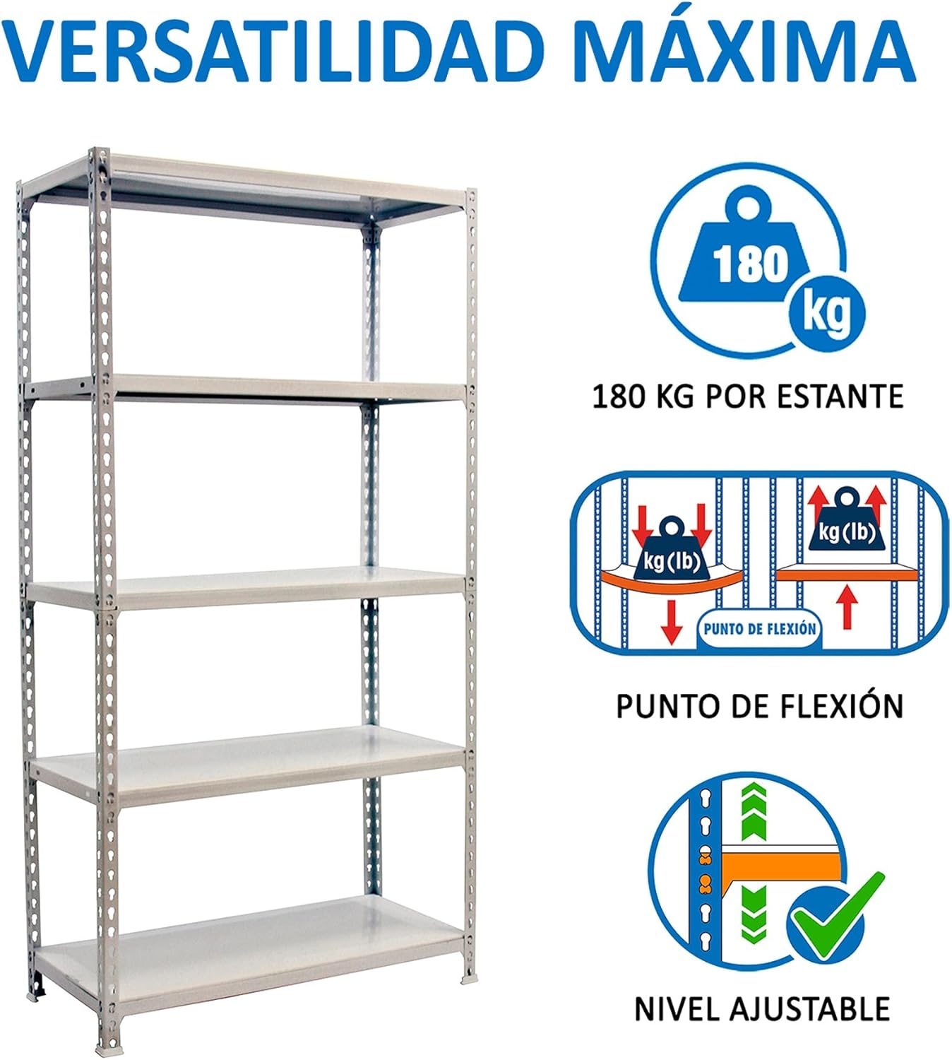 Simon Rack Scaffale Metallo Garage 5 Ripiani, Bianco - immagine 4