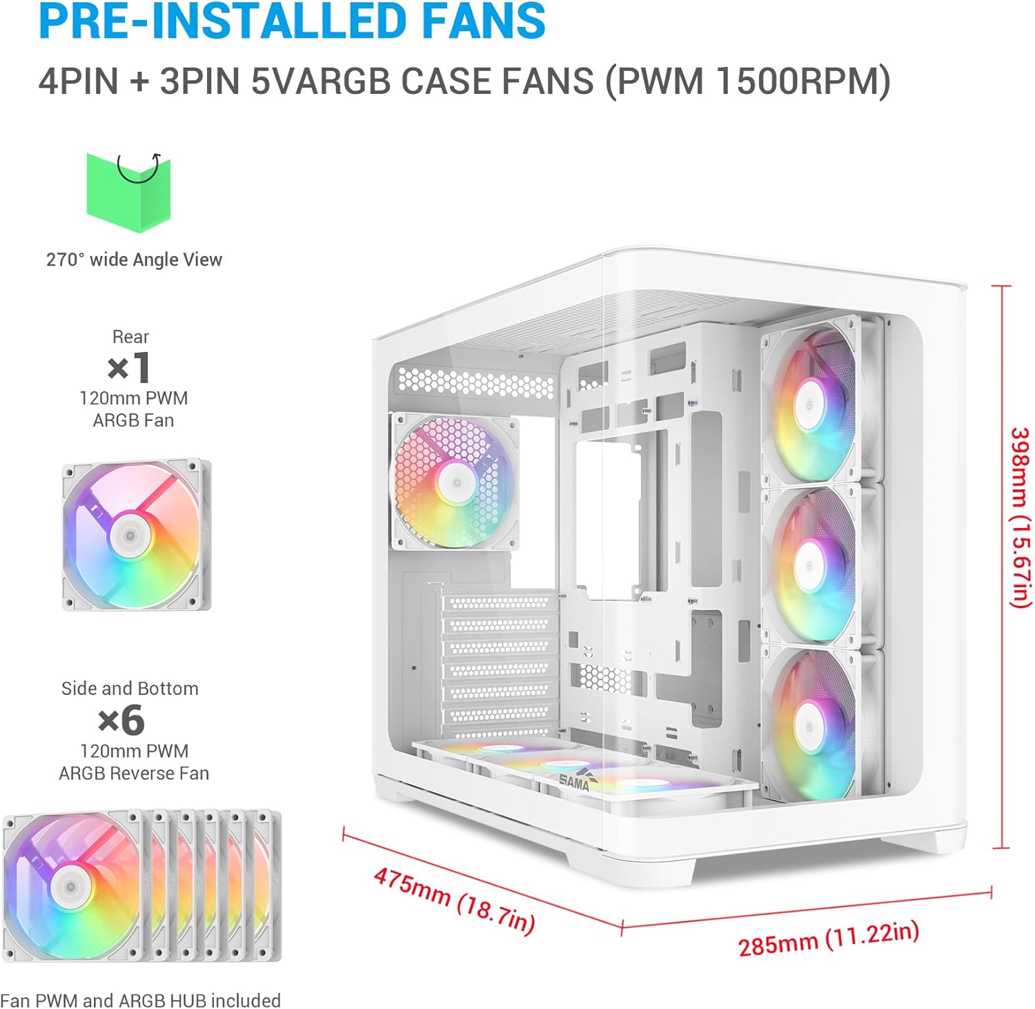 Sama V60 Case PC Mid Tower ATX ARGB, Bianco - immagine 2