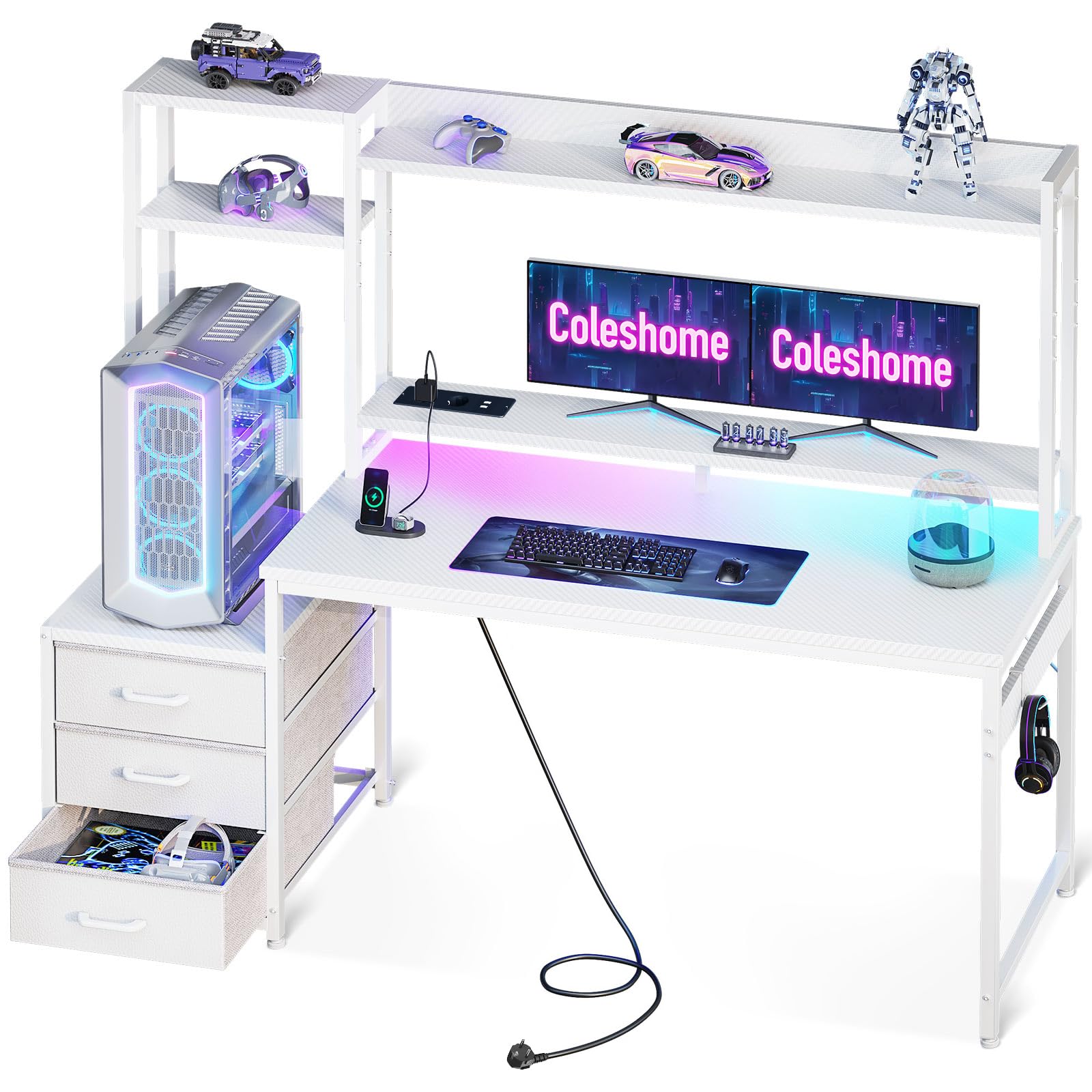 Coleshome Scrivania Gaming con Libreria e Cassetti