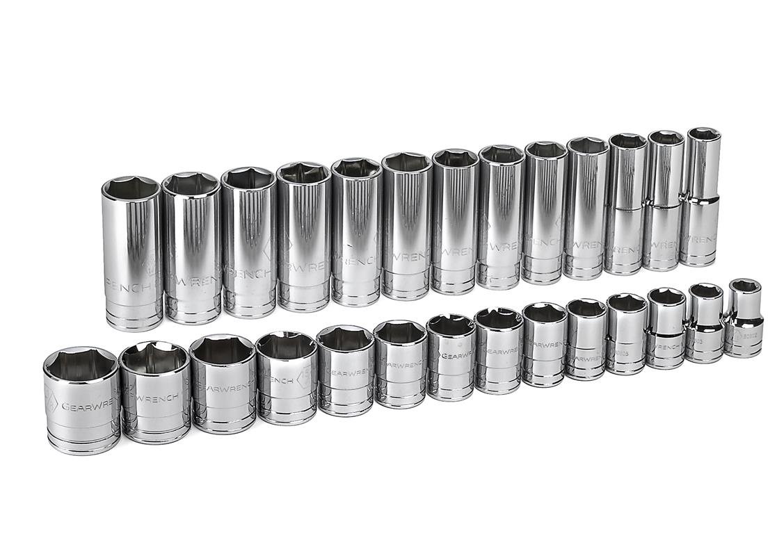 GearWrench 27 pezzi 1/2" Drive 6 Pt. Standard & Deep Socket Set, SAE - 80729