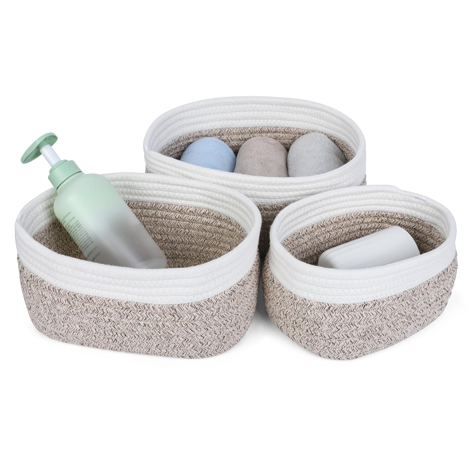 Cozary Cestini Portaoggetti Intrecciato, Impilabile Scatola Di Immagazzinaggio In Corda Di Cotone, Organizer,Ecorazione Cestini Stoccaggio Per Bagno Cameretta Salotto Ufficio, 3 Pezzi, Grigio