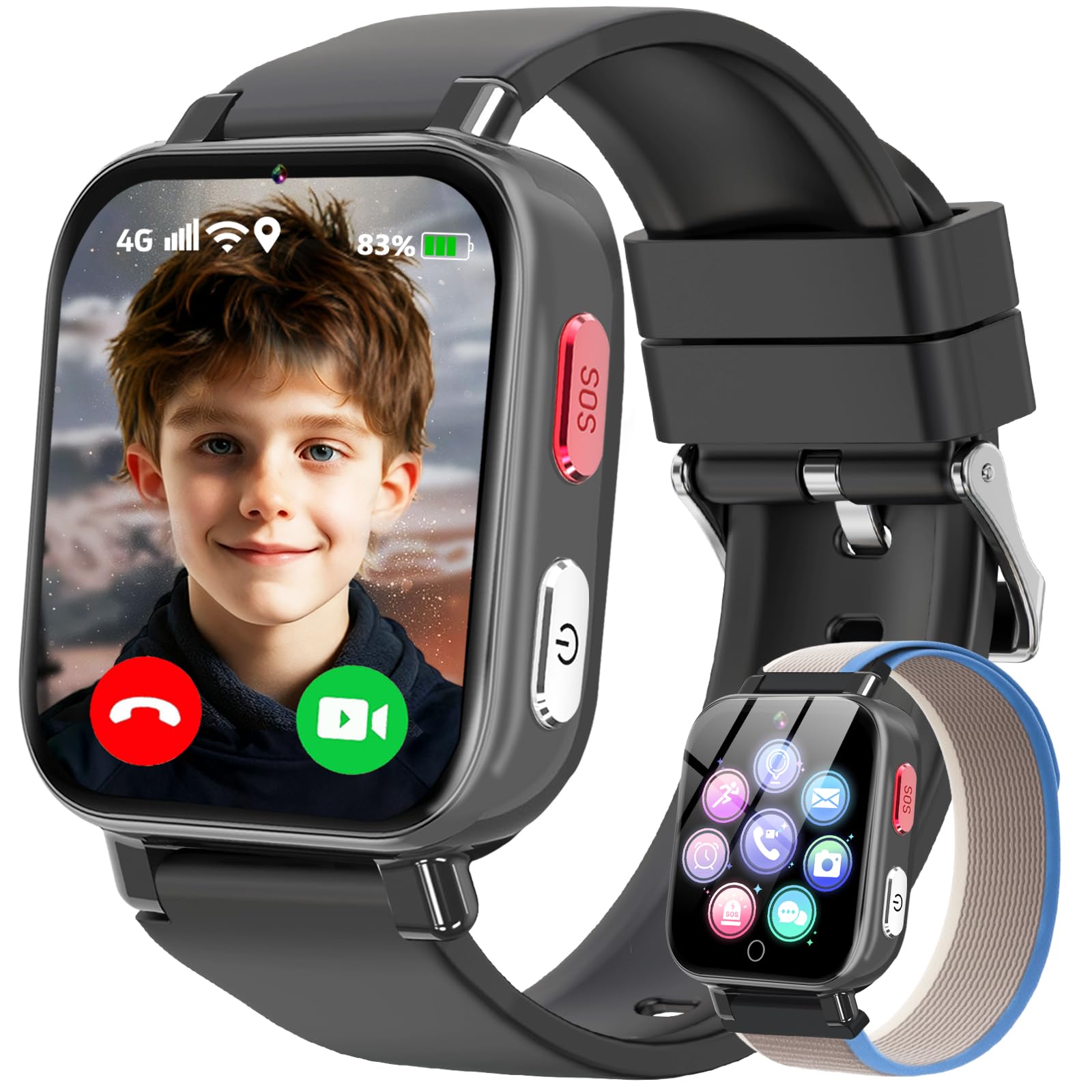 Smartwatch Bambini 4G con GPS e Telefono, Nero